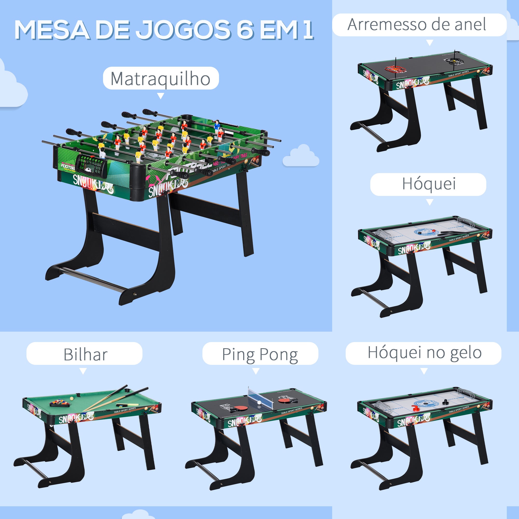Mesa Multi Jogos para Crianças 6 em 1 – 118x104x71cm – Multicor – MDF e Aço