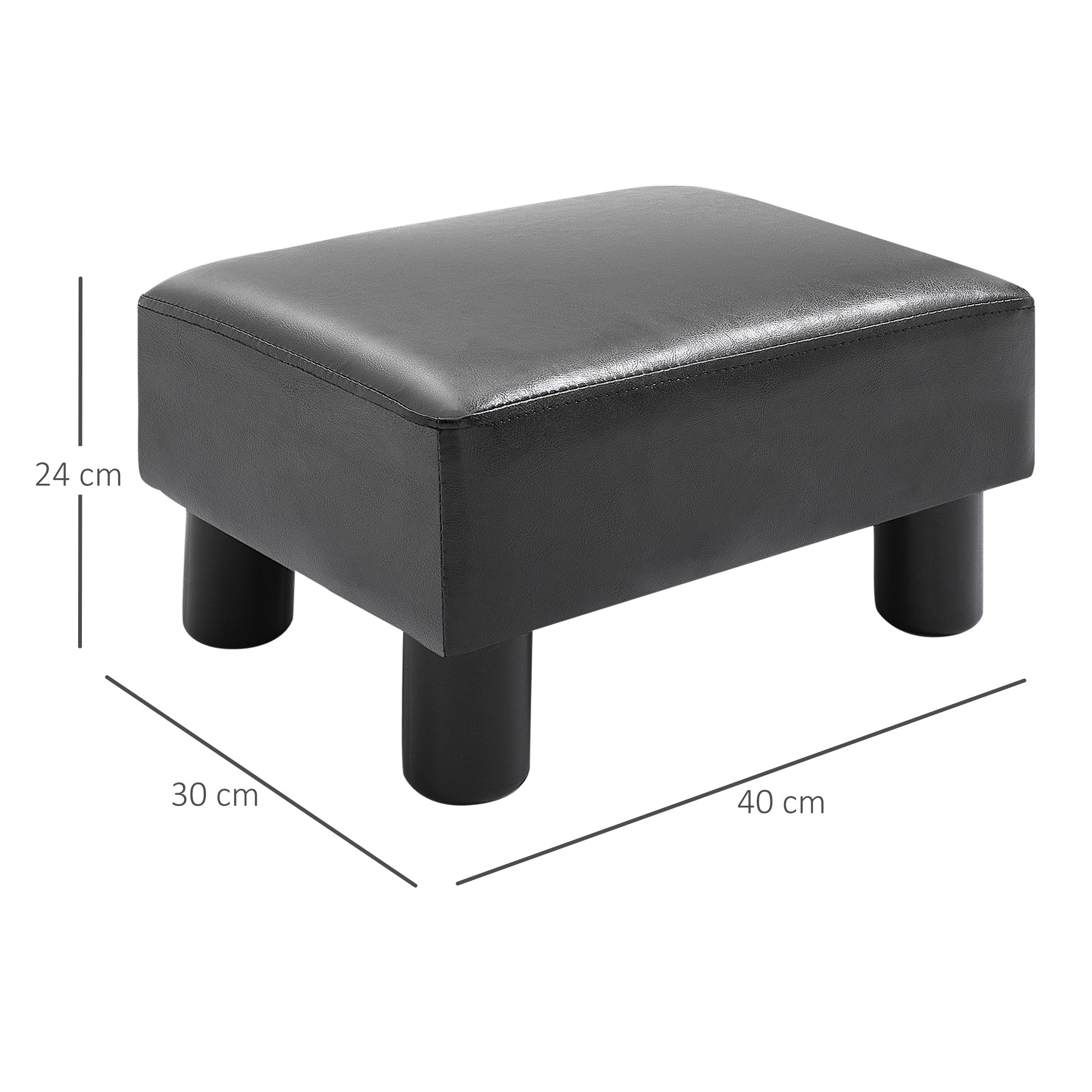 Apoio para os Pés Banco Pequeno Estofado em Pele Sintética 40x30x24 cm - Preto