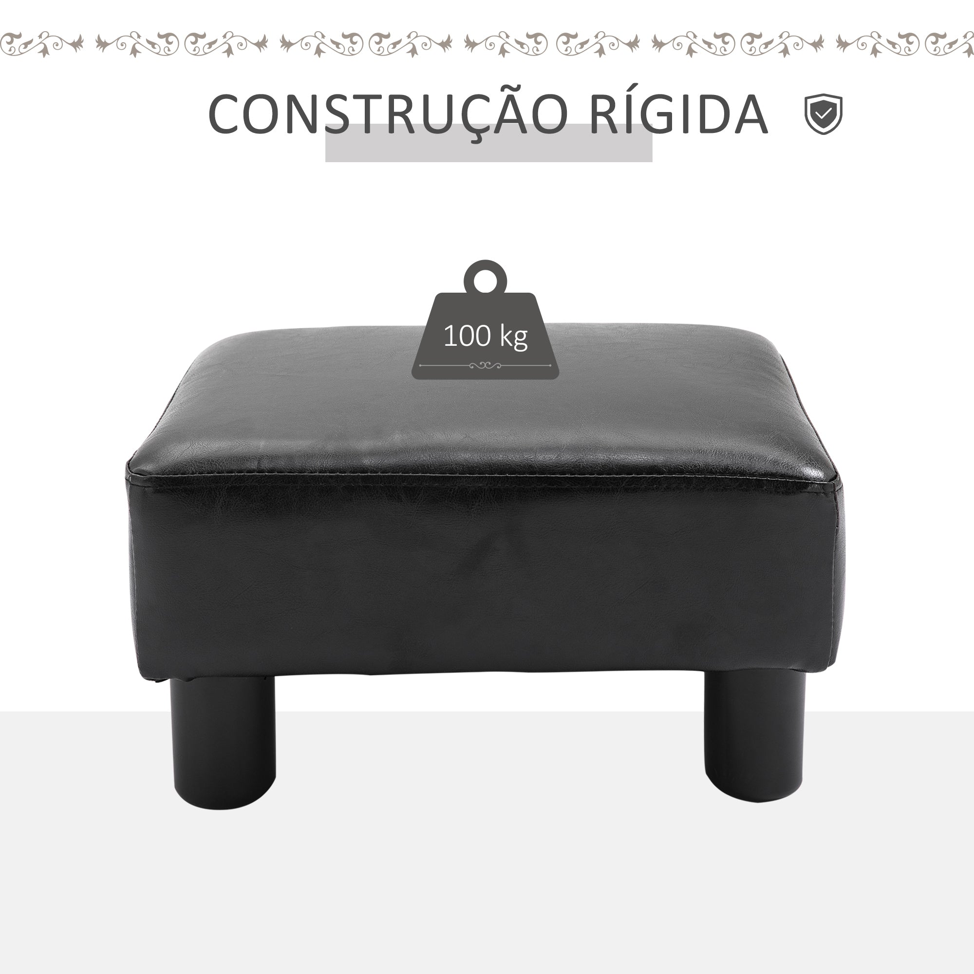 Apoio para os Pés Banco Pequeno Estofado em Pele Sintética 40x30x24 cm - Preto