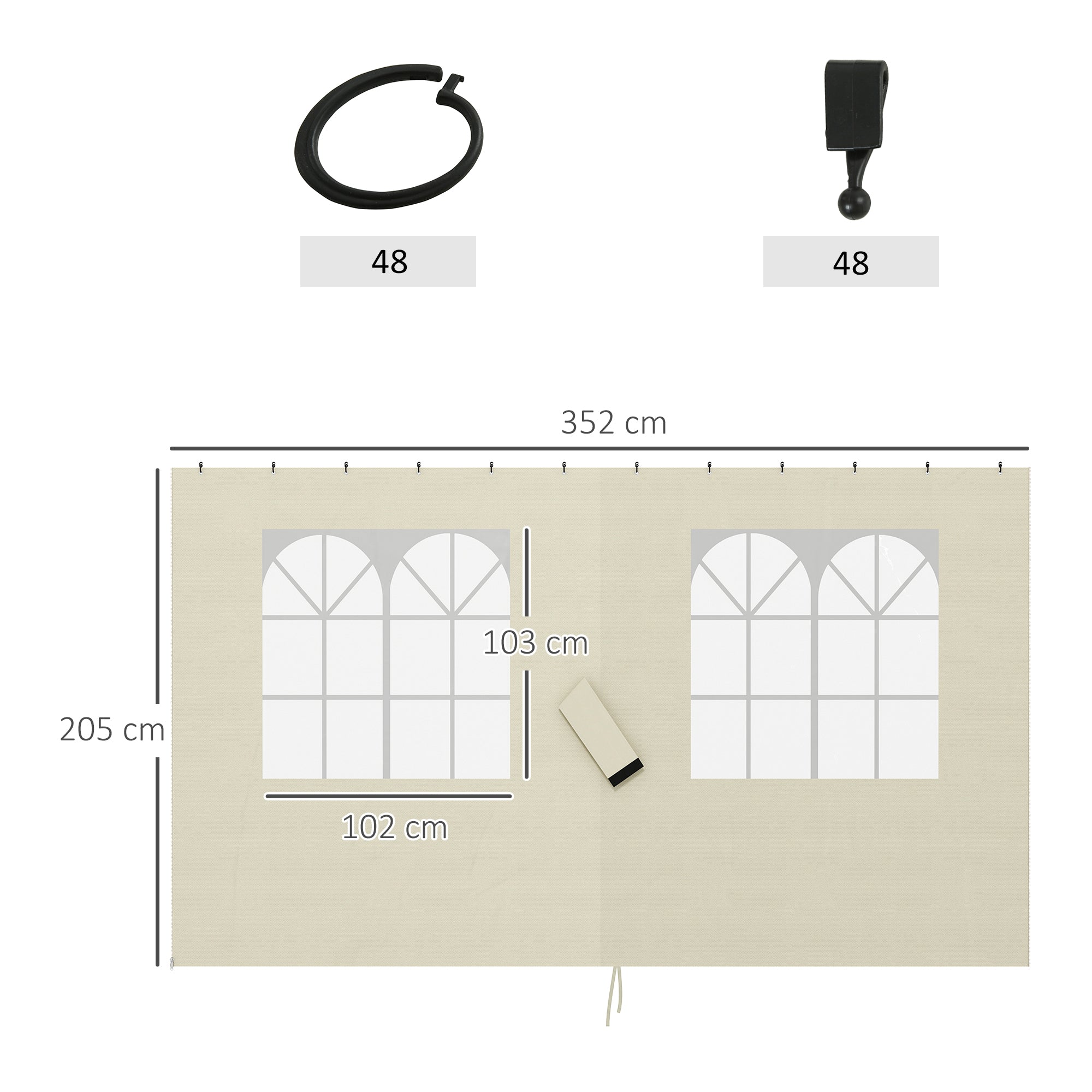 Paredes Laterais para Tenda 352x205 cm Creme Branco