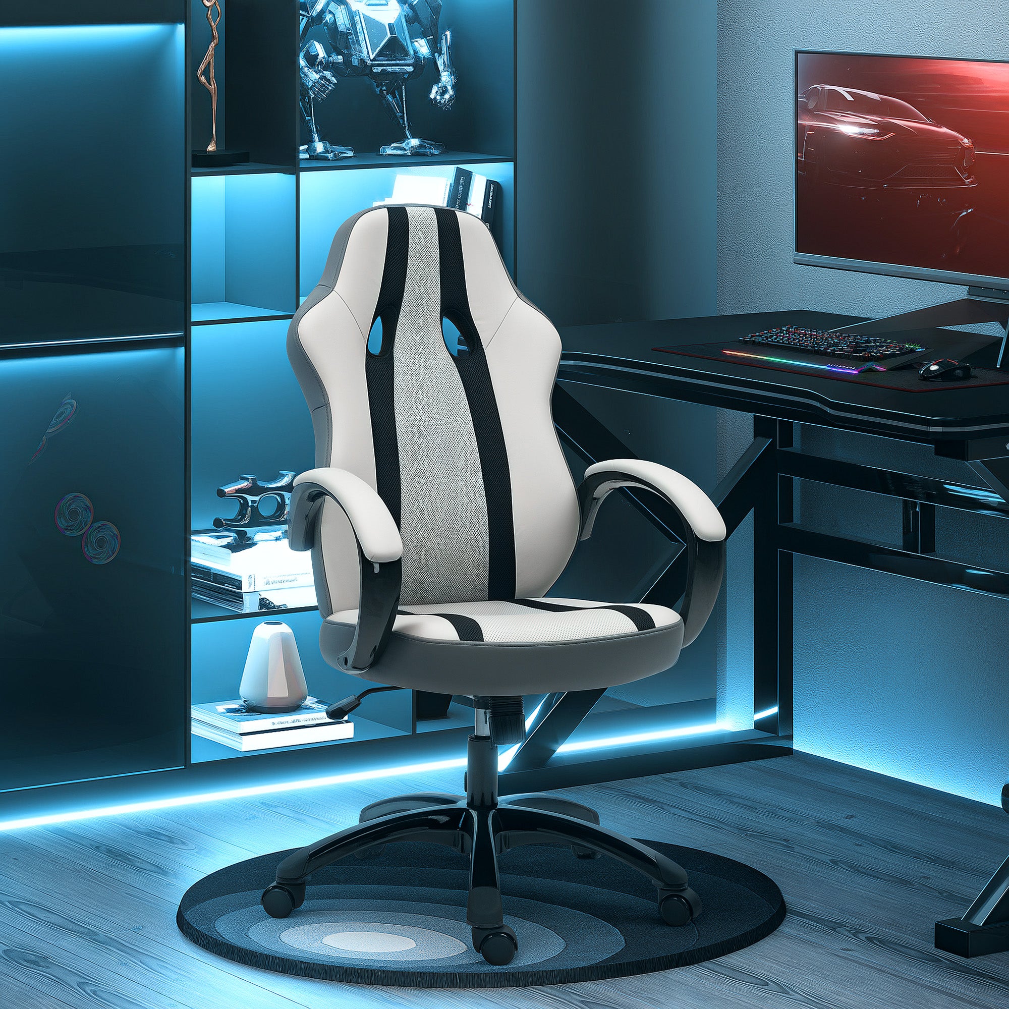 Cadeira Gamer em PU e Malha Transpirável 61x63x111-120,5 cm Cinzento Claro e Preto