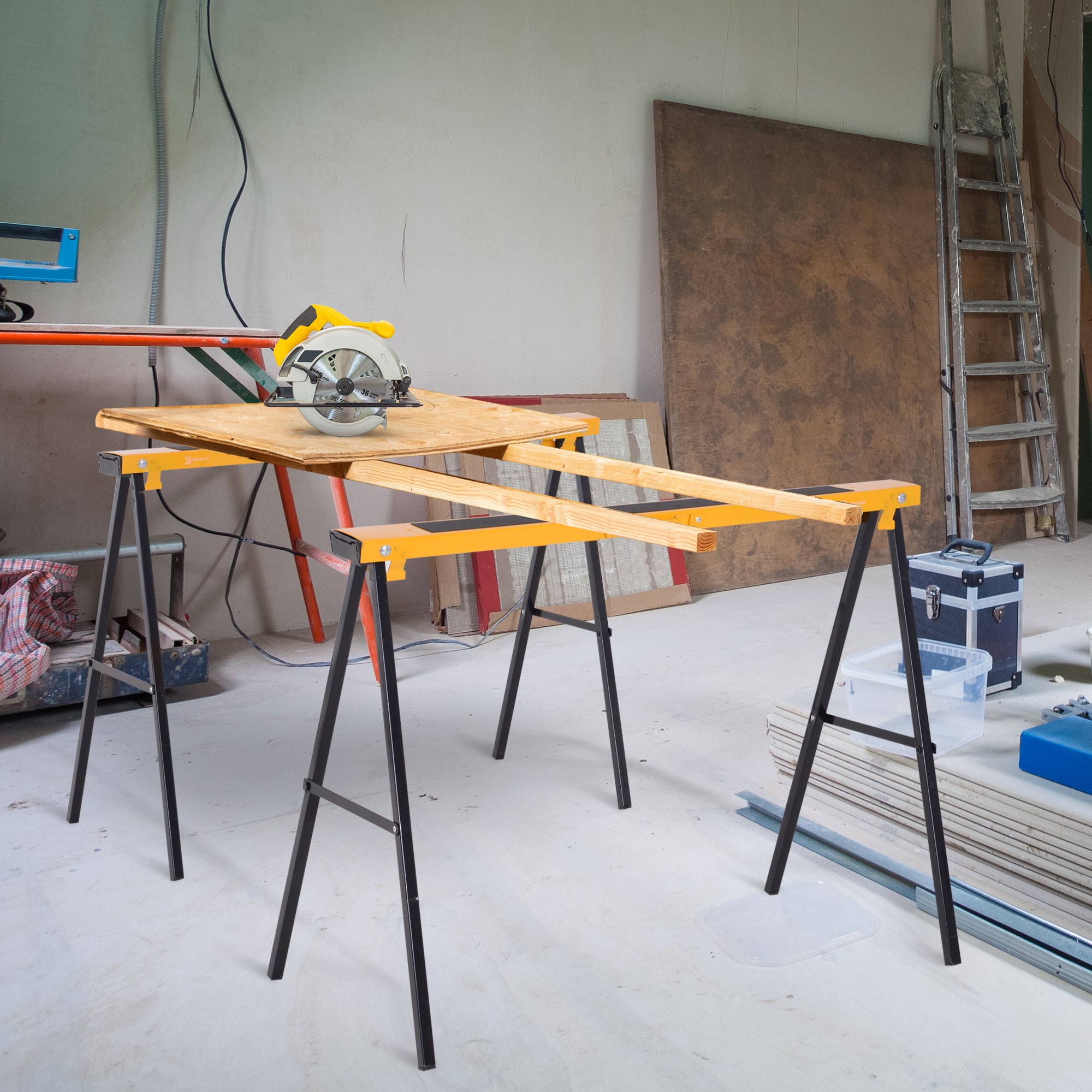 Cavalete de Serra Metálico 99,5x50x76 cm Preto e Amarelo