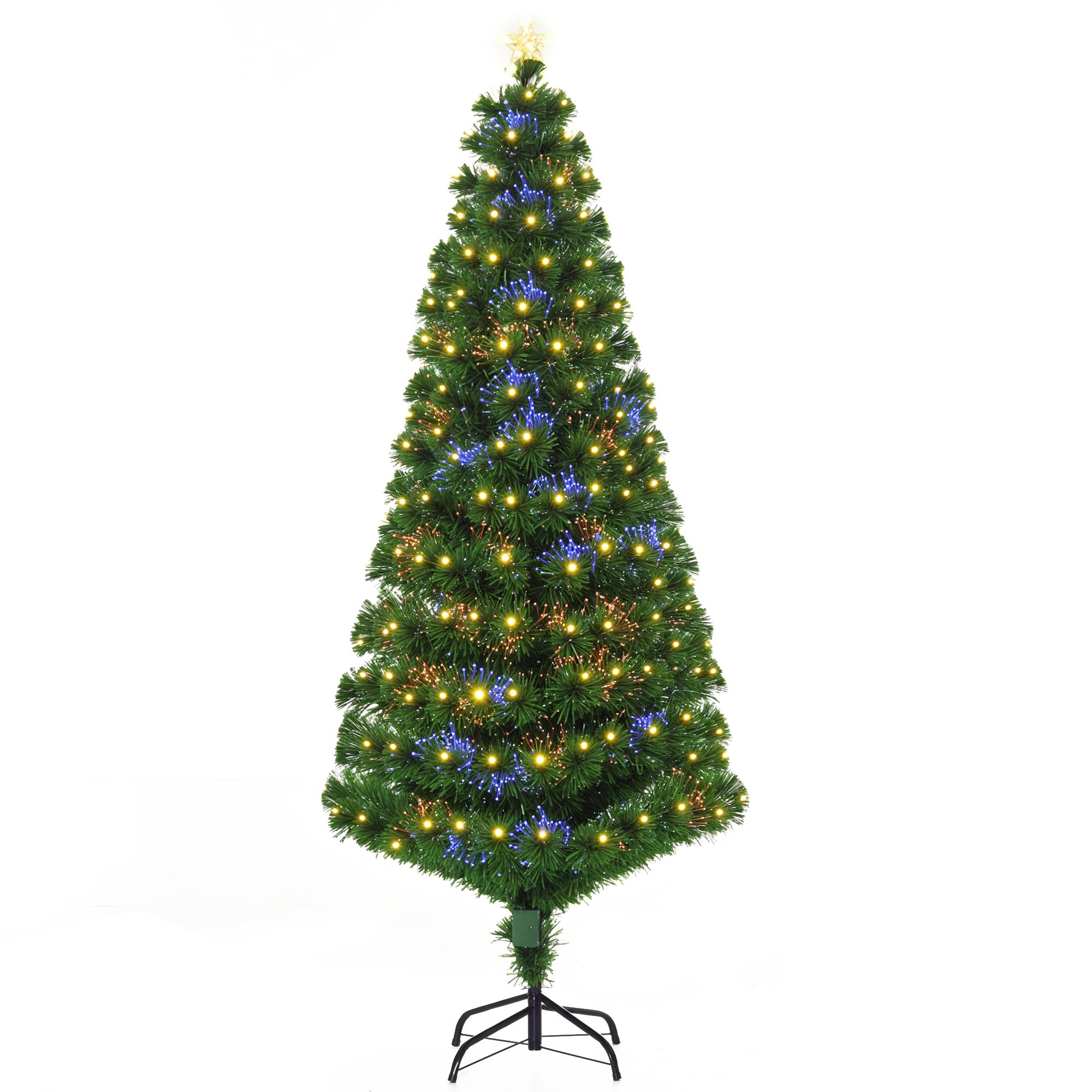 Árvore de Natal Artificial 180 cm Verde Fibra Óptica LED Ø82x180 cm