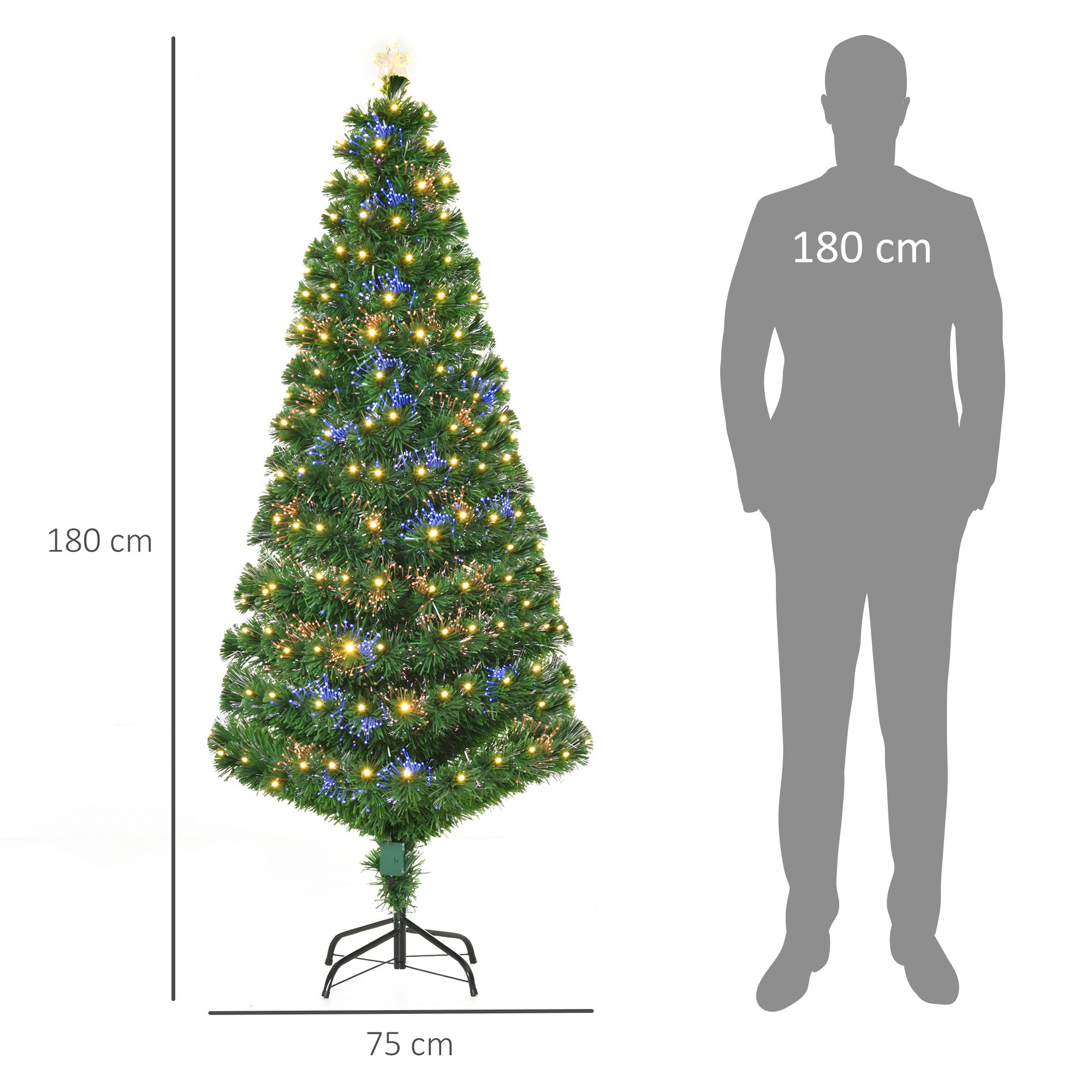 Árvore de Natal Artificial 180 cm Verde Fibra Óptica LED Ø82x180 cm