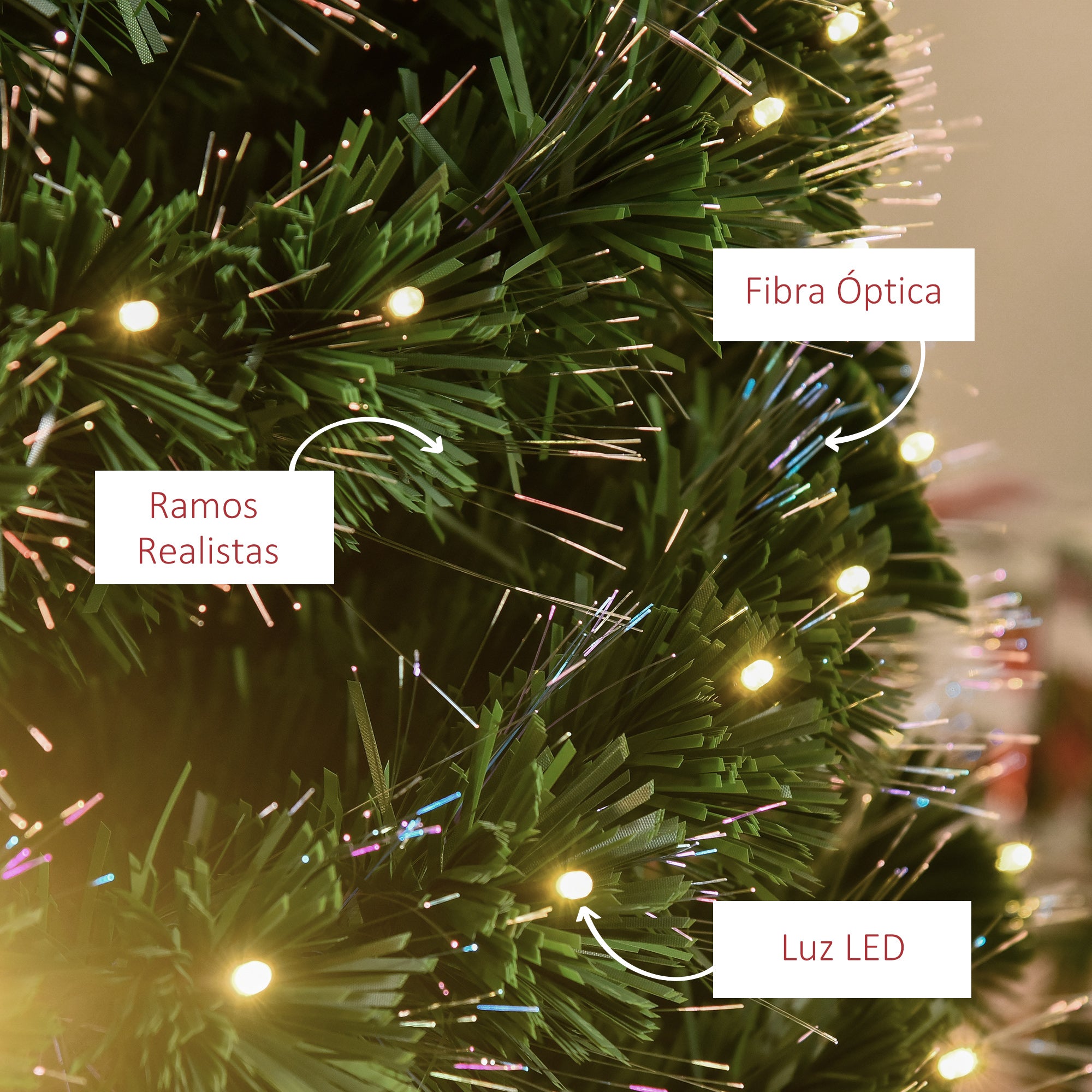 Árvore de Natal Artificial 180 cm Verde Fibra Óptica LED Ø82x180 cm