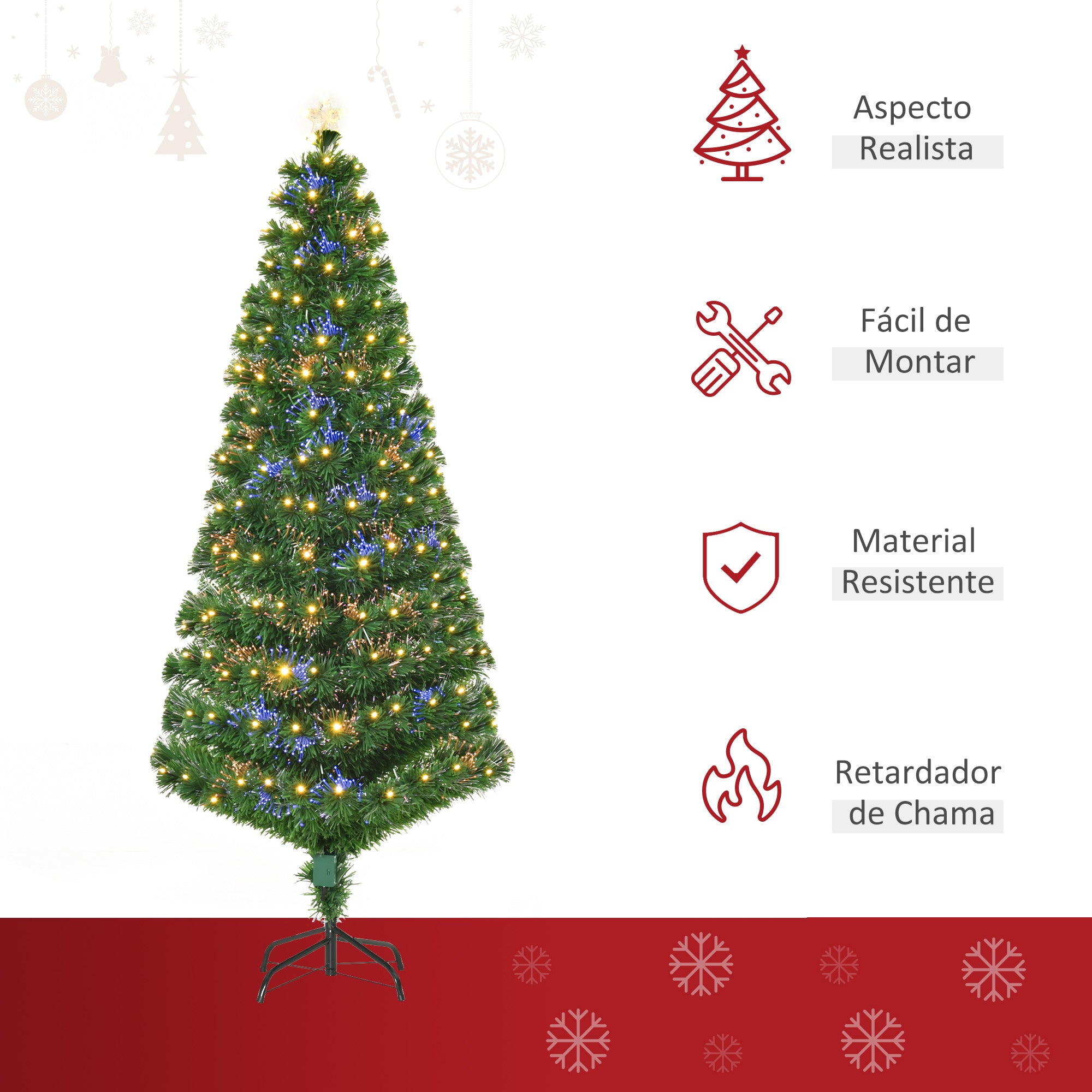 Árvore de Natal Artificial 180 cm Verde Fibra Óptica LED Ø82x180 cm