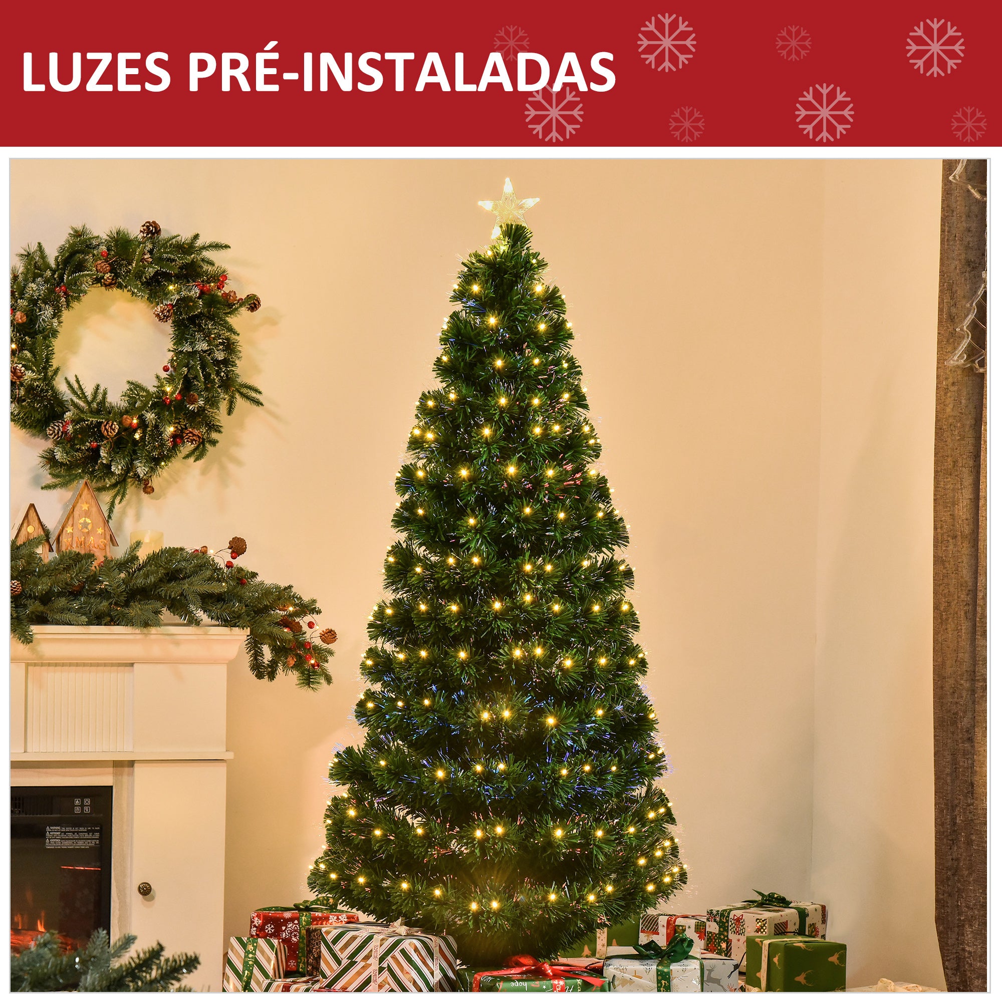 Árvore de Natal Artificial 180 cm Verde Fibra Óptica LED Ø82x180 cm