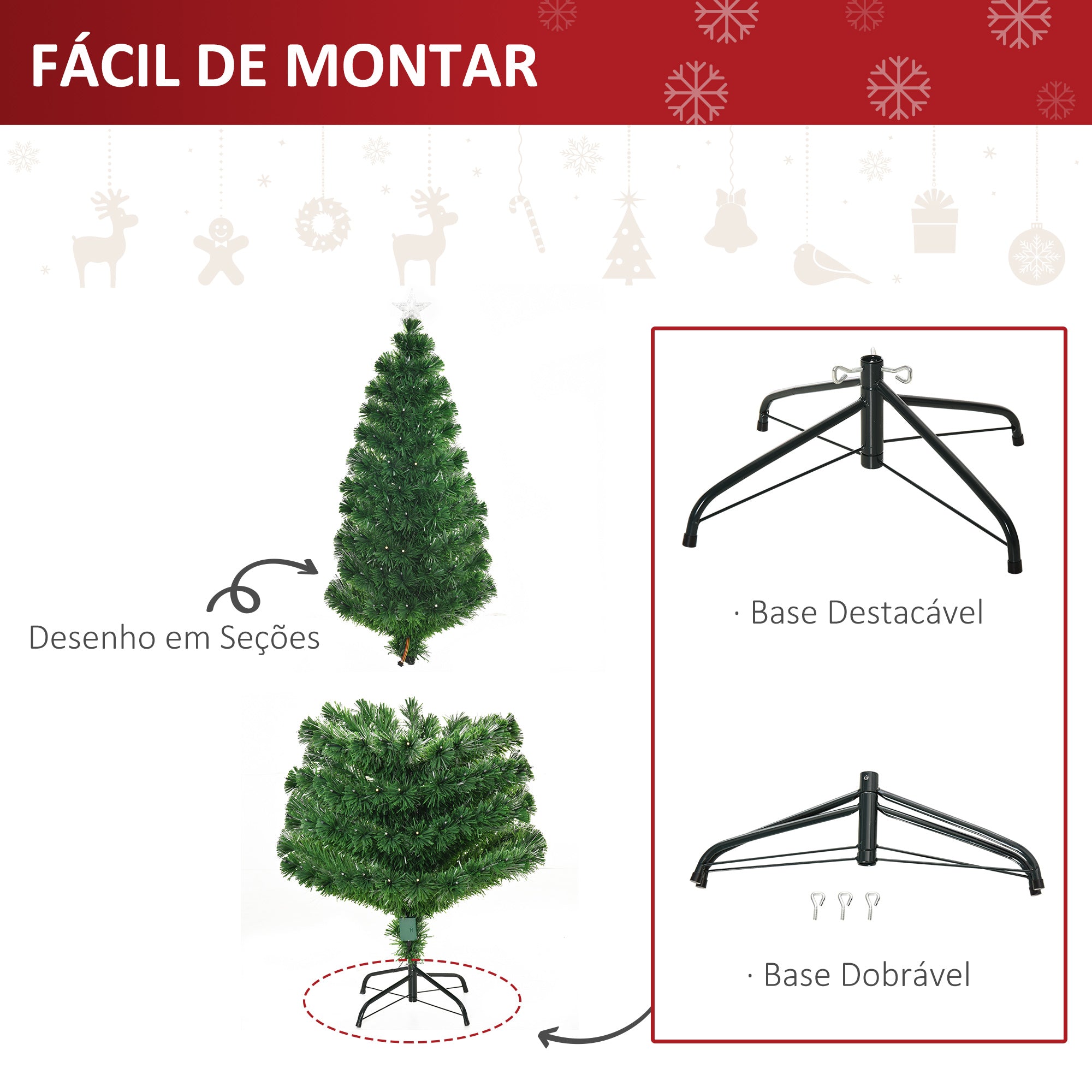 Árvore de Natal Artificial 180 cm Verde Fibra Óptica LED Ø82x180 cm