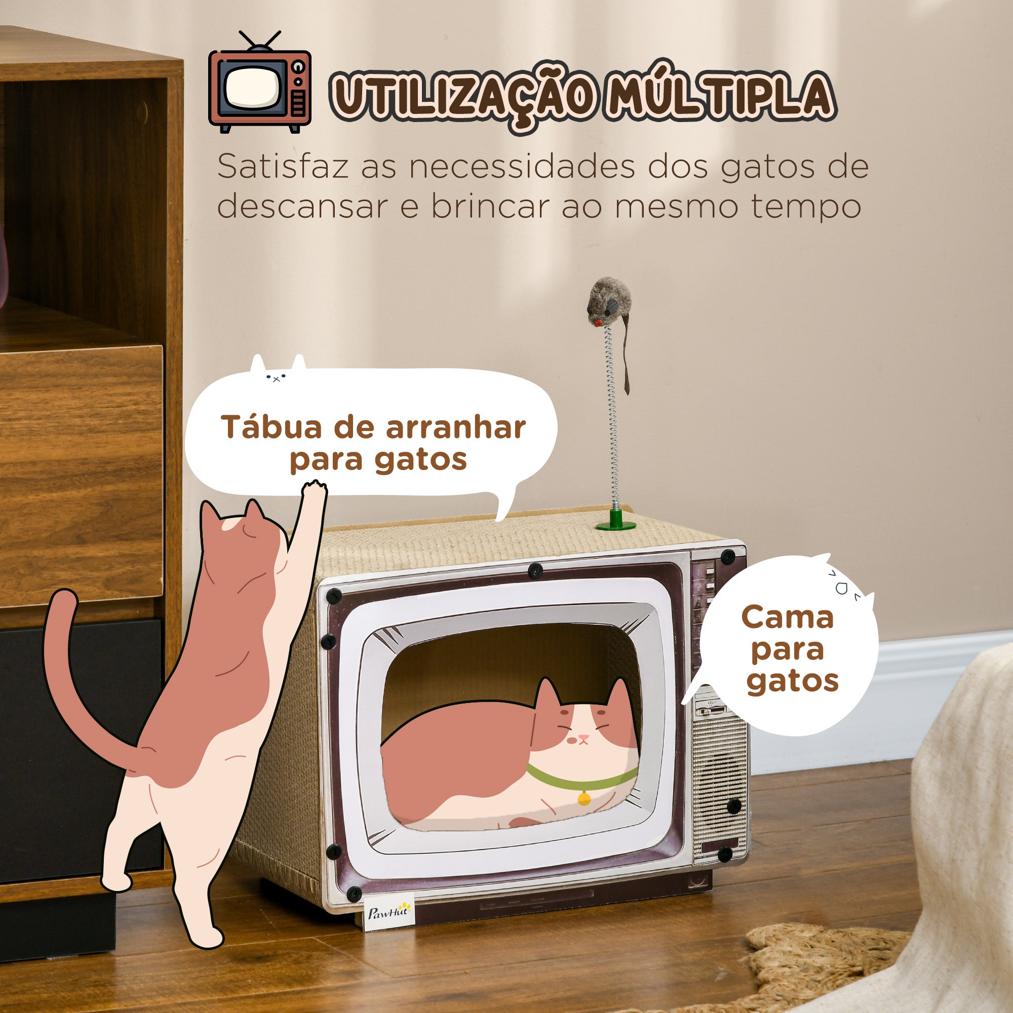 Arranhador para Gatos em Forma de Televisor 43x23x32,5 cm - Cor de Areia