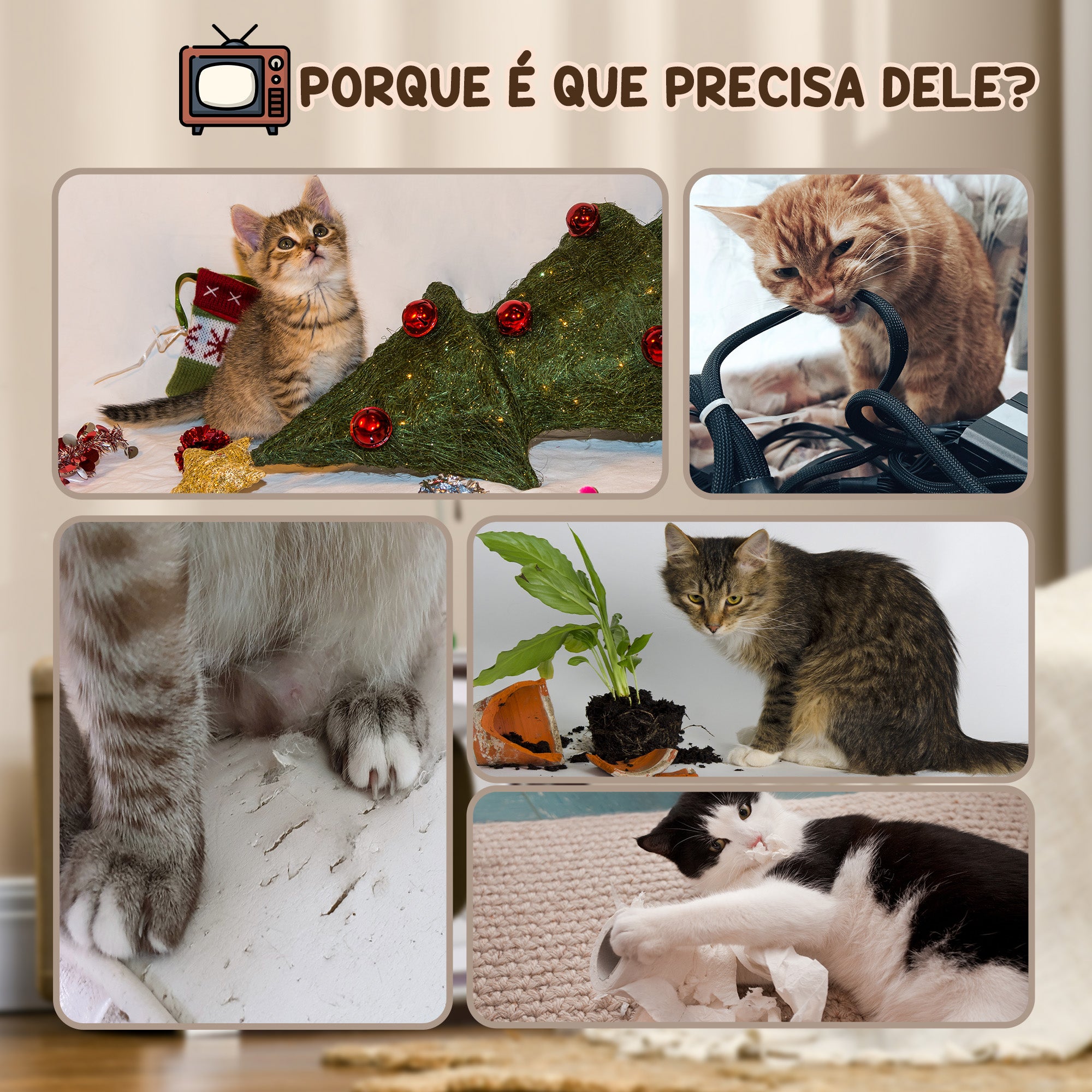 Arranhador para Gatos em Forma de Televisor 43x23x32,5 cm - Cor de Areia