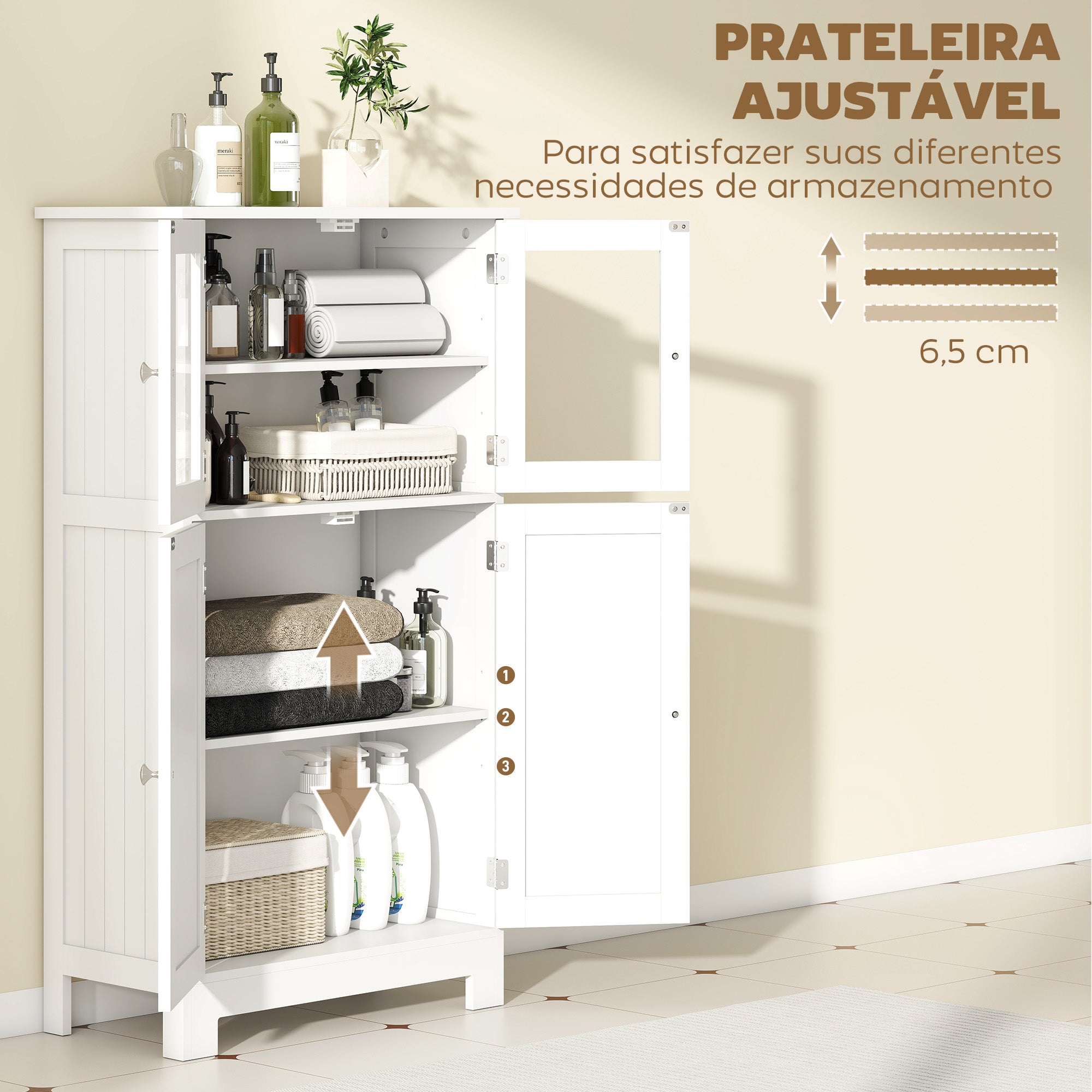 Armário Casa de Banho Móvel Auxiliar 60x30x108,5cm Branco