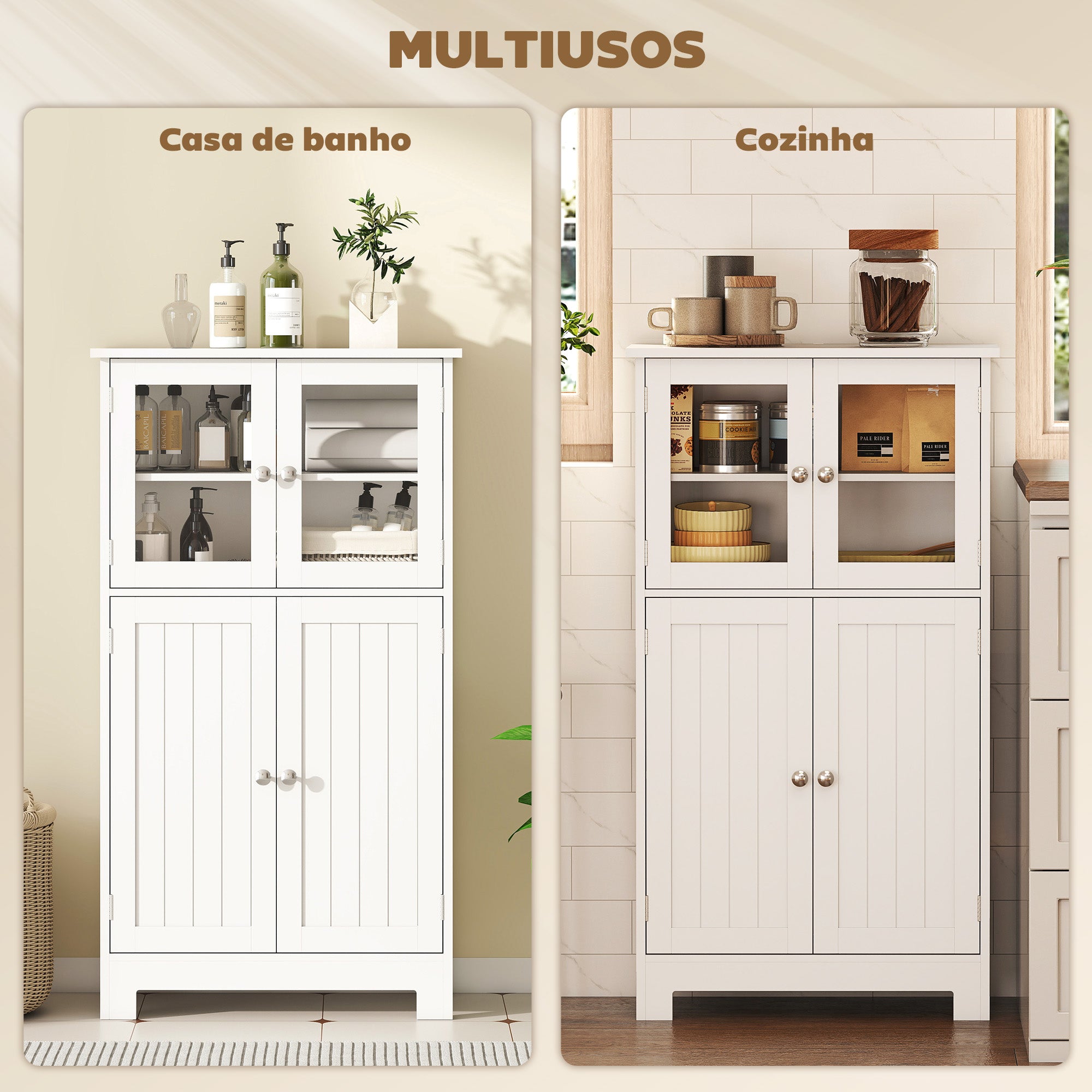 Armário Casa de Banho Móvel Auxiliar 60x30x108,5cm Branco