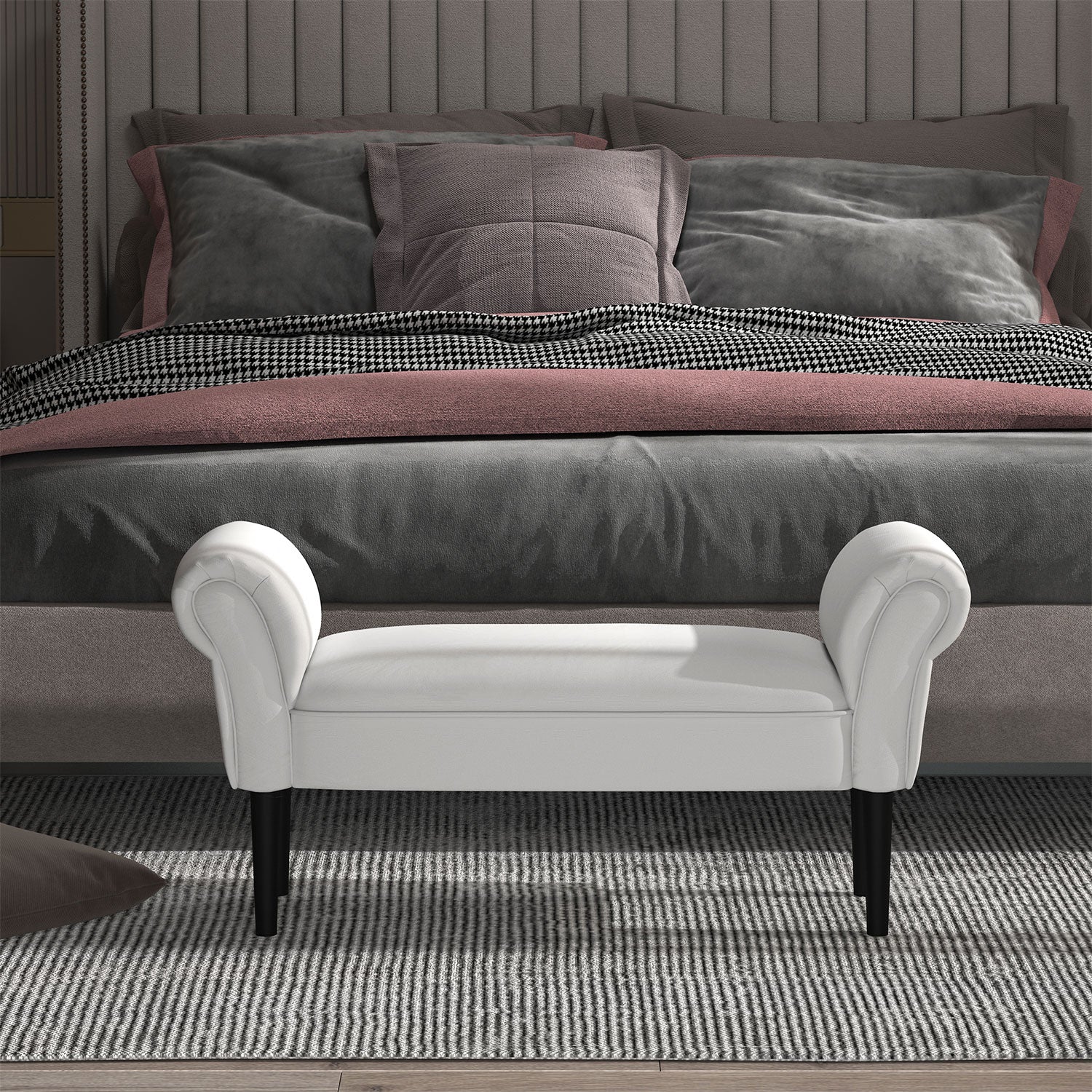 Banco Acolchoado Estofado Braços Curvados 102x31x51cm - Branco