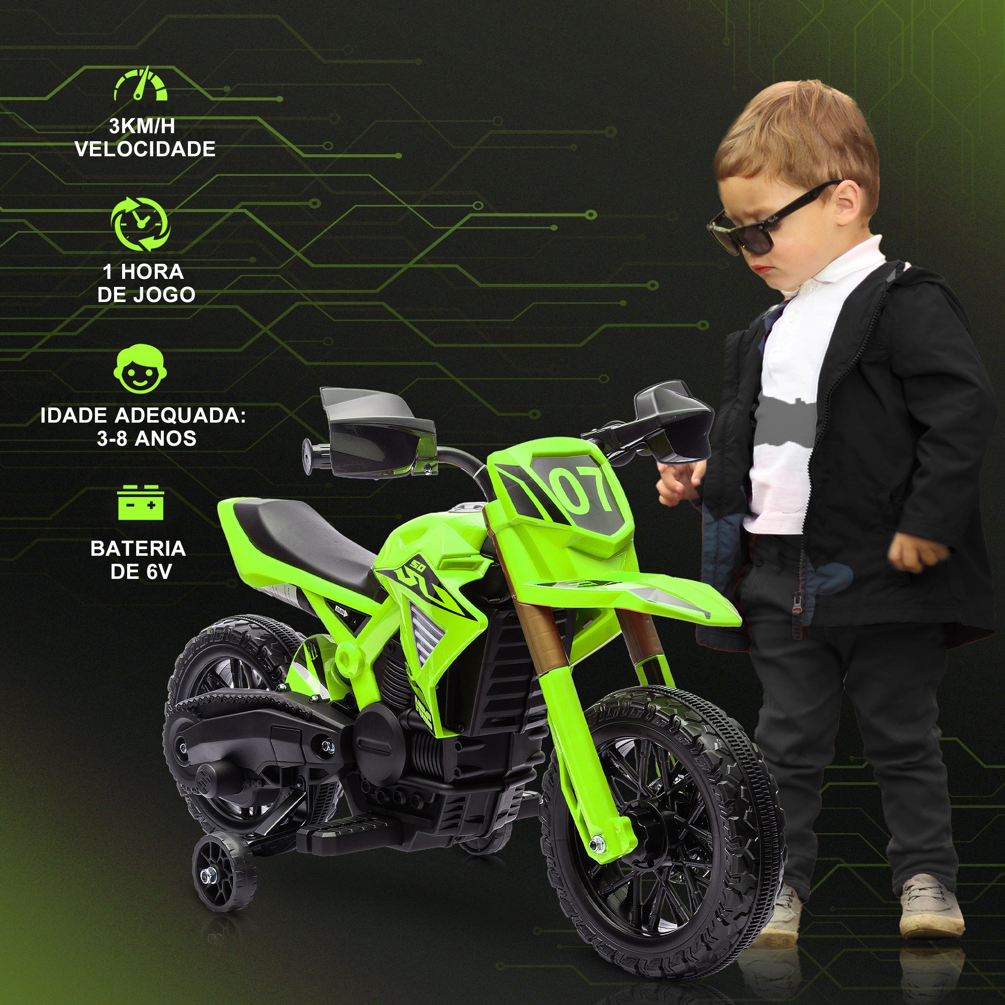 Mota Elétrica Infantil Verde 105x57x62 cm para Crianças acima de 3 Anos