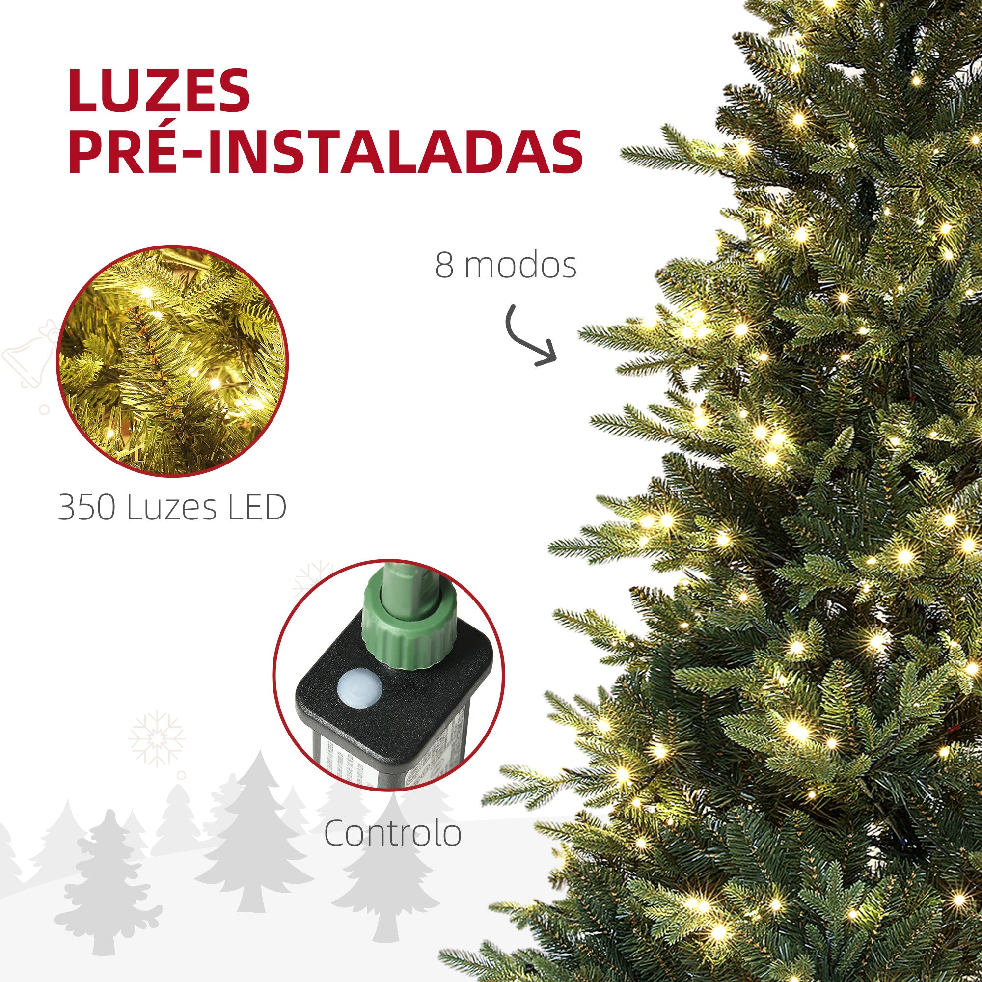 Árvore de Natal Artificial 180 cm Verde Ø114x180 cm com 350 Luzes LED
