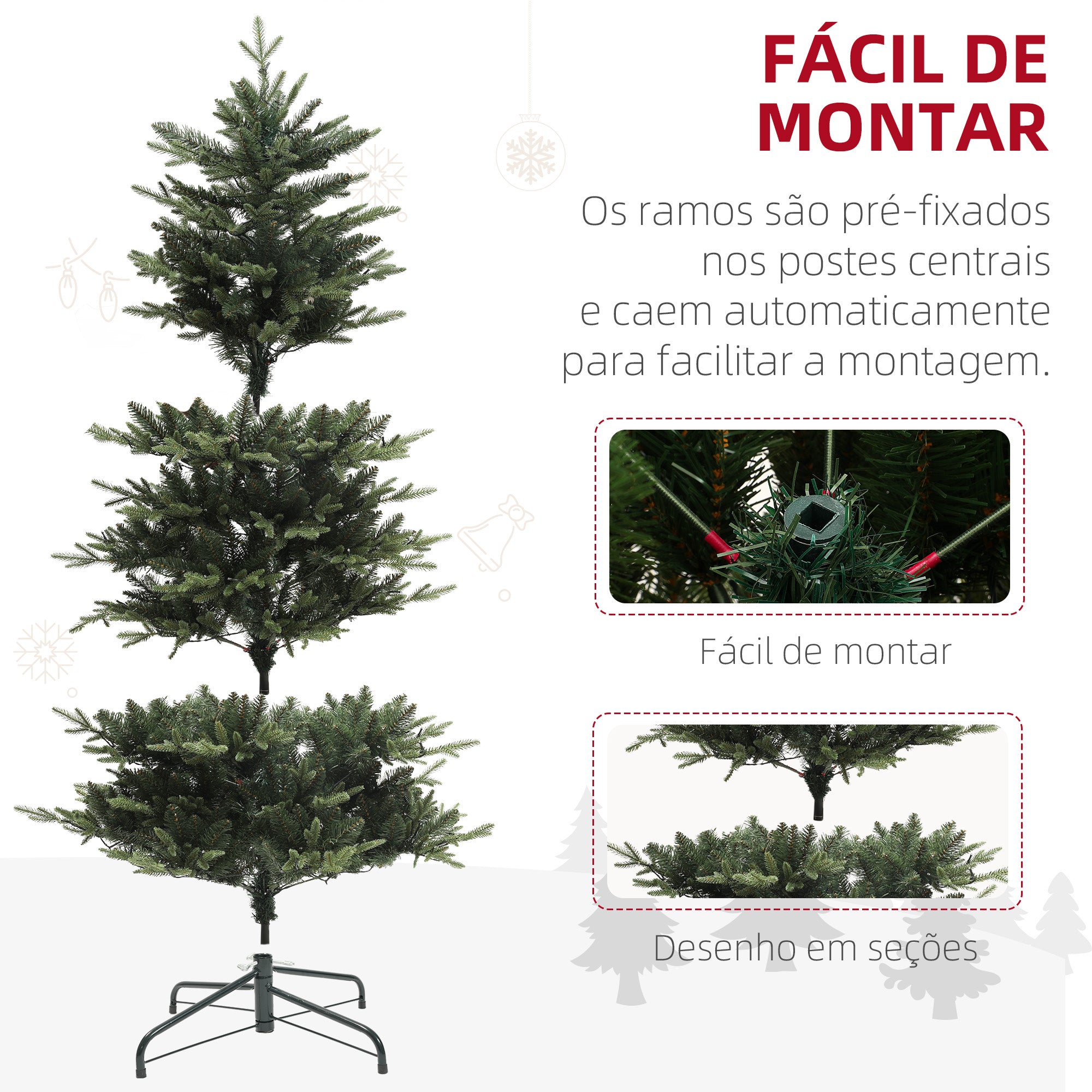Árvore de Natal Artificial 180 cm Verde Ø114x180 cm com 350 Luzes LED