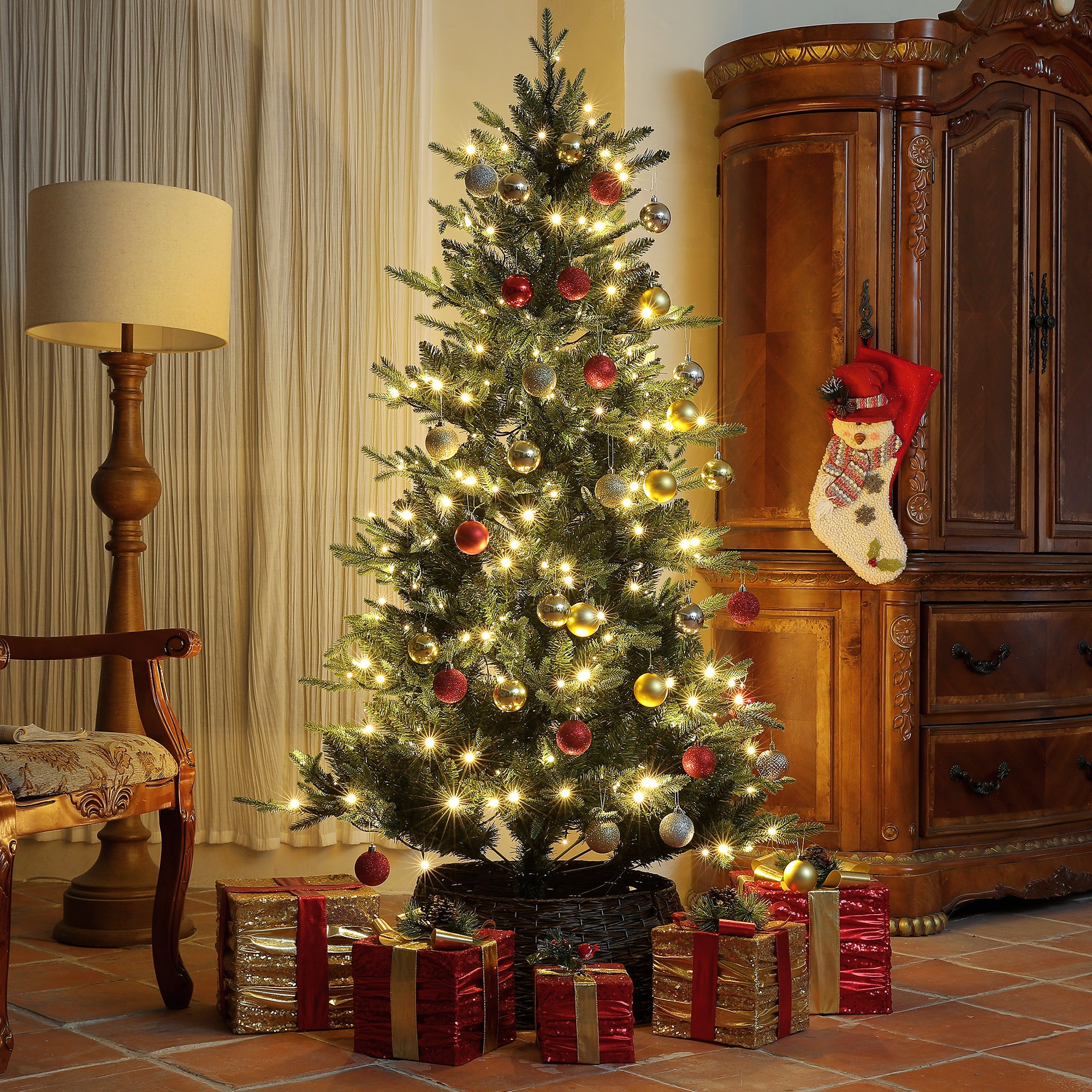 Árvore de Natal Artificial 180 cm Verde Ø114x180 cm com 350 Luzes LED