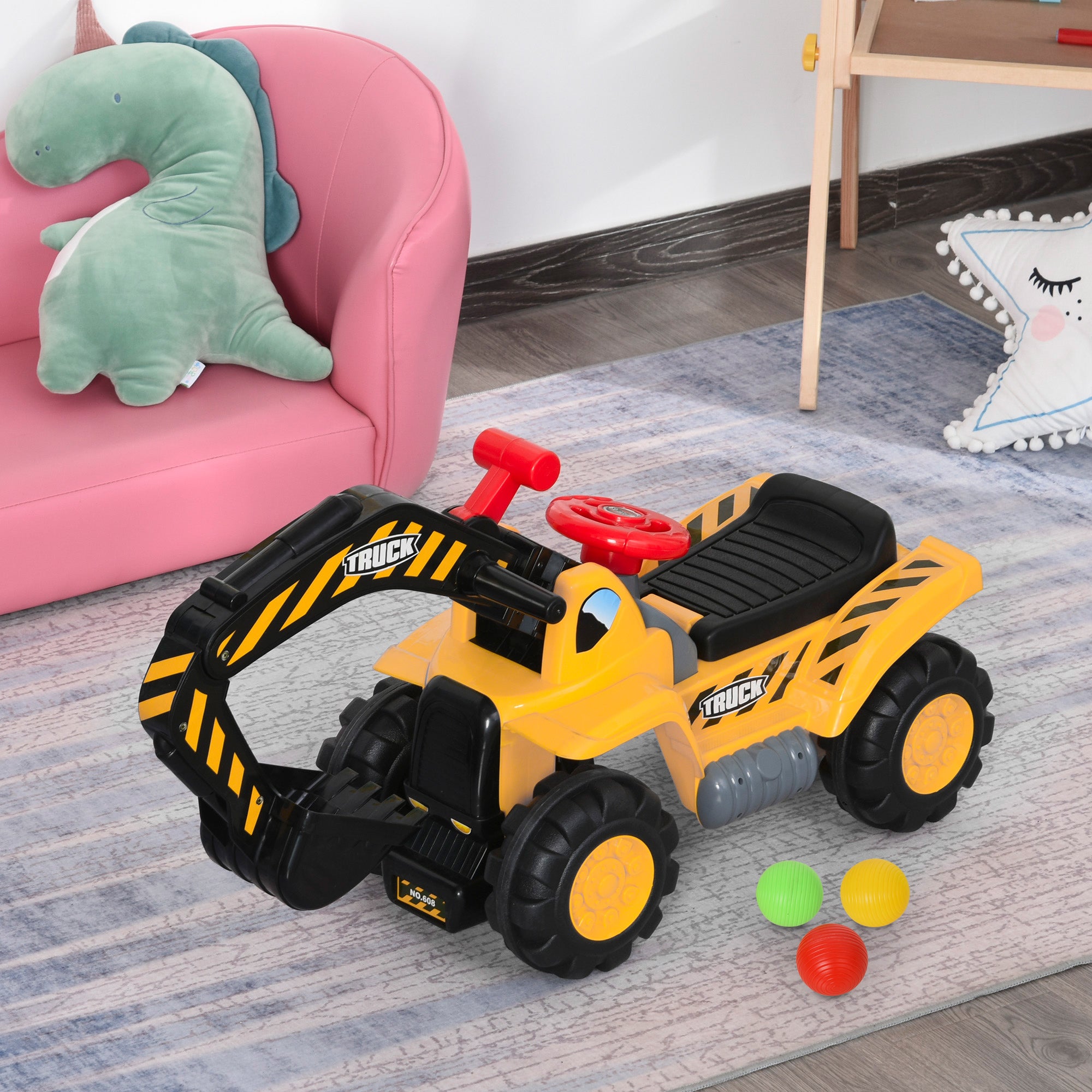 Trator Infantil 4 em 1 Amarelo 98x30x46cm