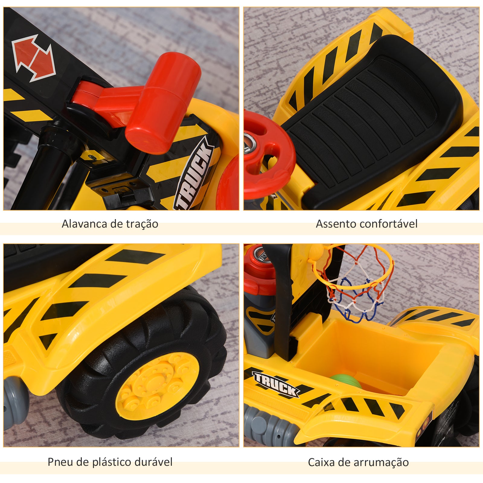 Trator Infantil 4 em 1 Amarelo 98x30x46cm
