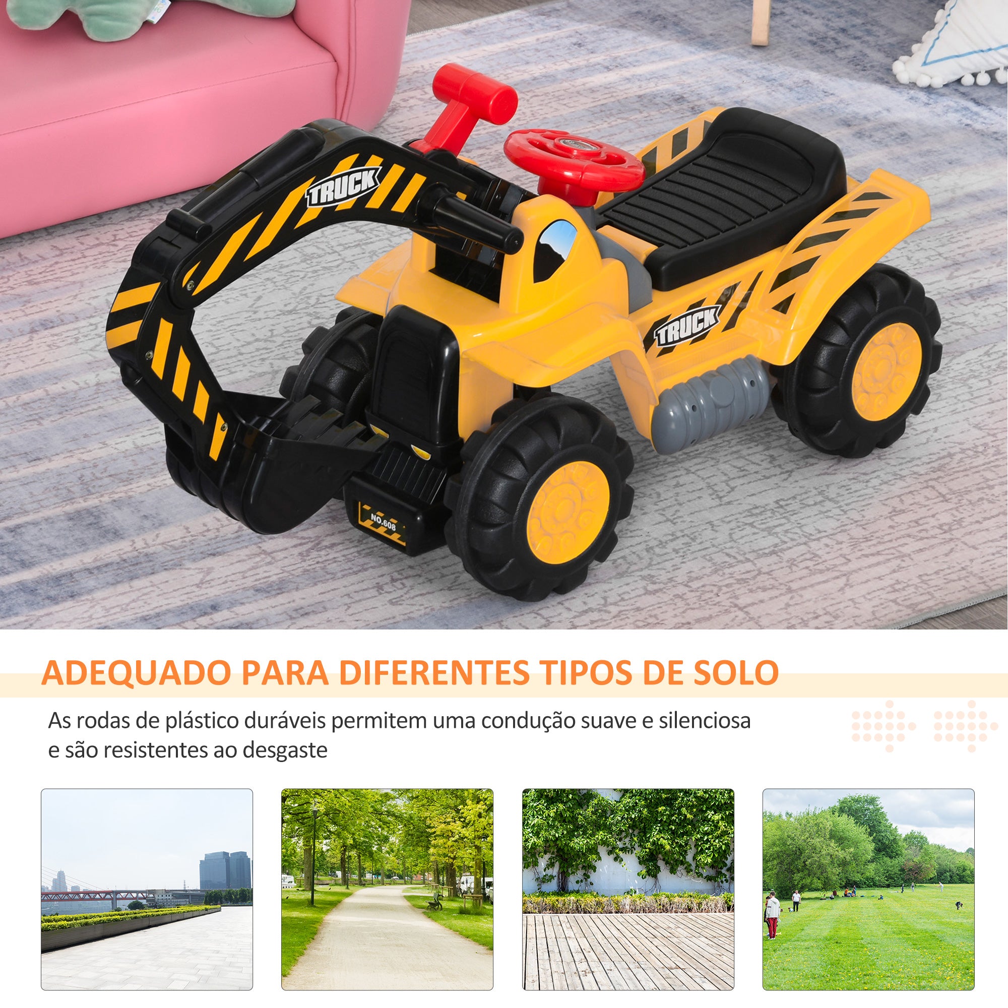 Trator Infantil 4 em 1 Amarelo 98x30x46cm