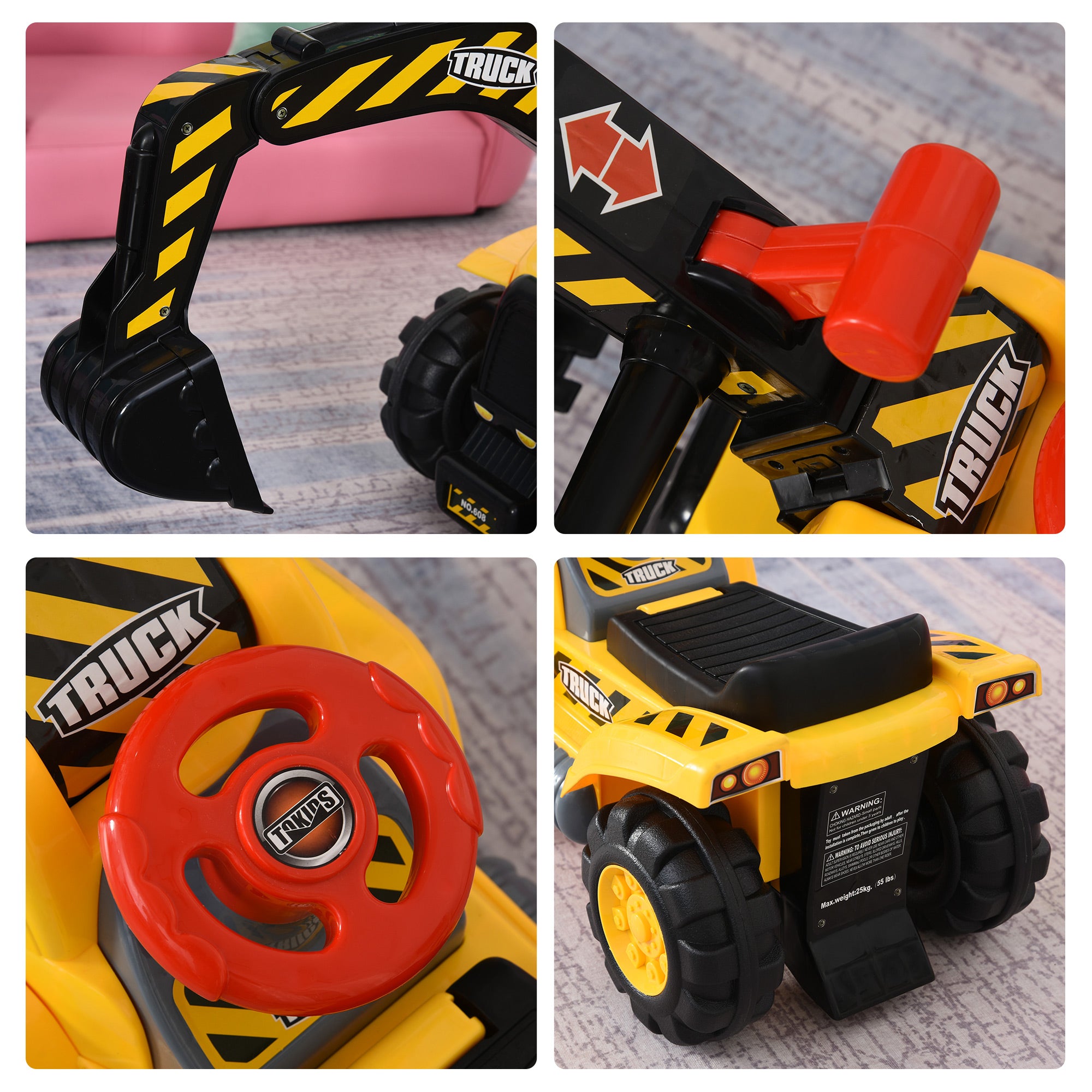 Trator Infantil 4 em 1 Amarelo 98x30x46cm