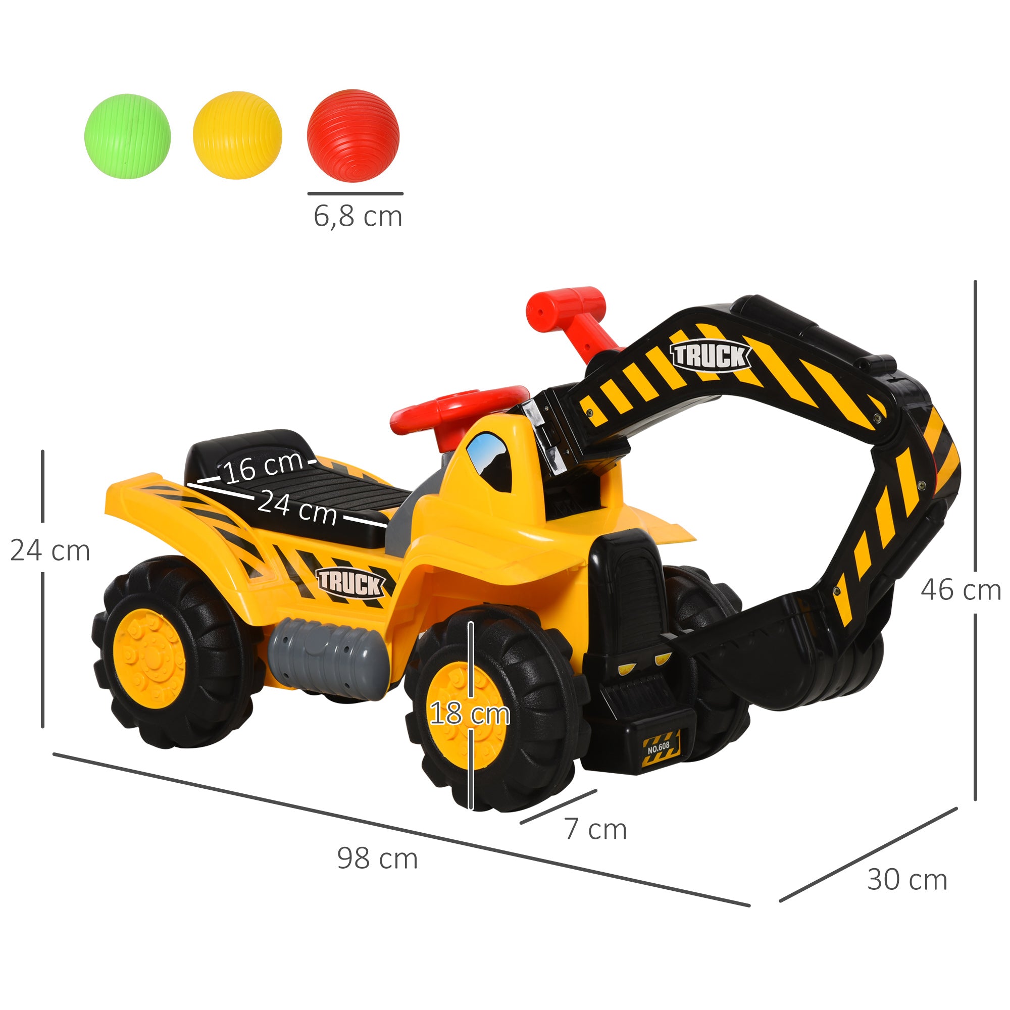 Trator Infantil 4 em 1 Amarelo 98x30x46cm