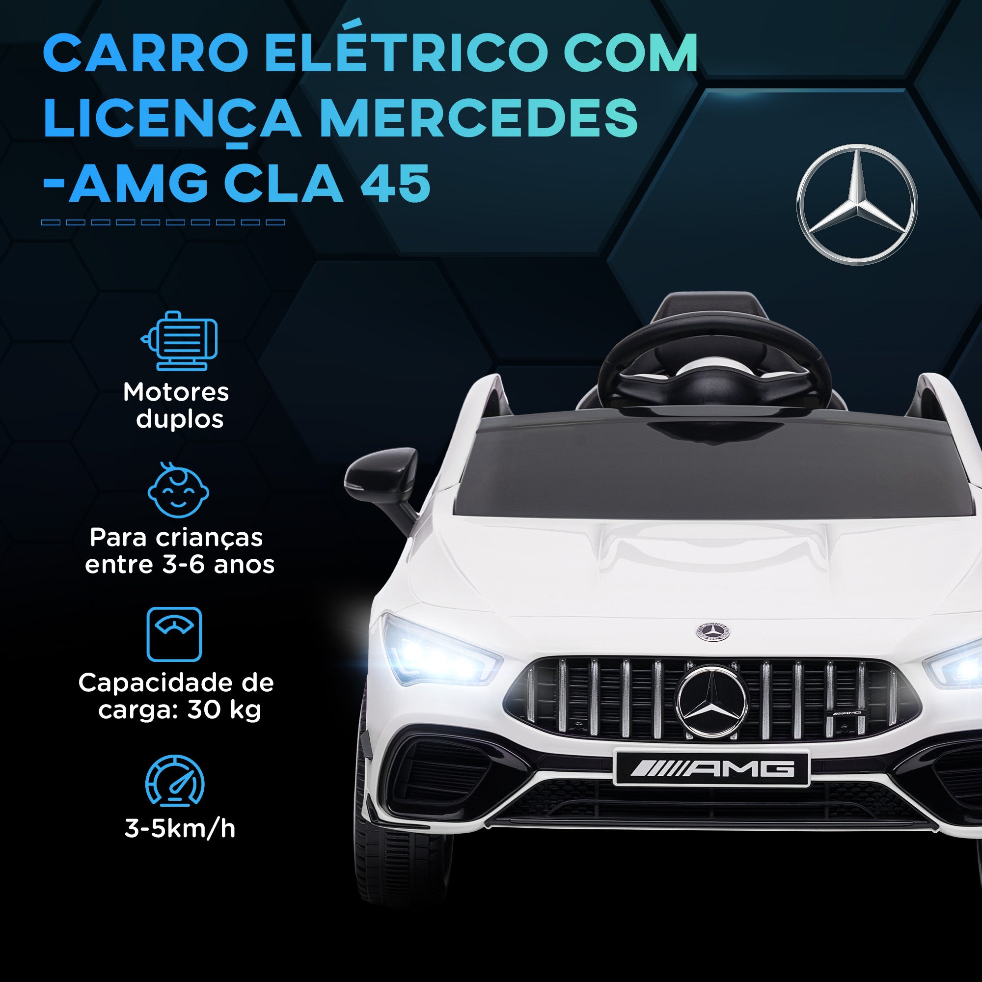 Carro Elétrico Infantil 110x61x45 cm Branco