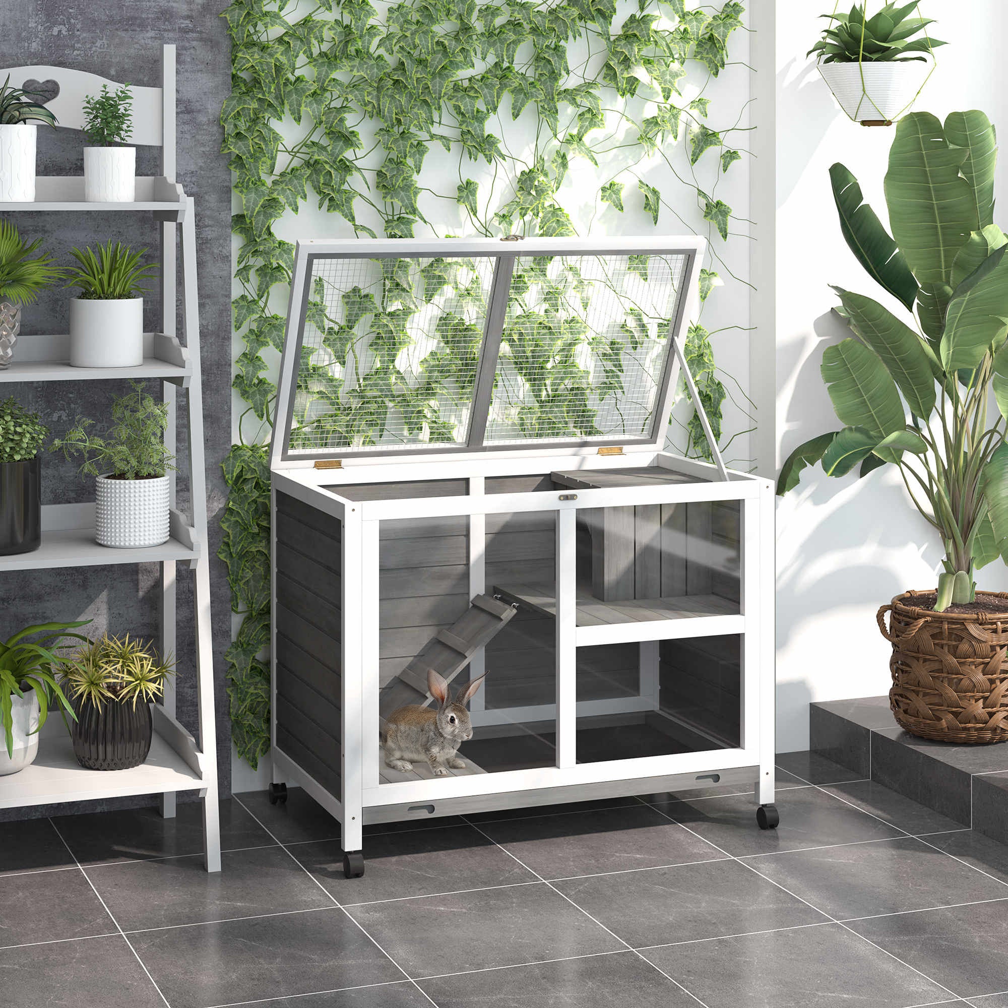 Coelheira de Madeira com Rodas – 91,5x53,5x73cm – Cinzento