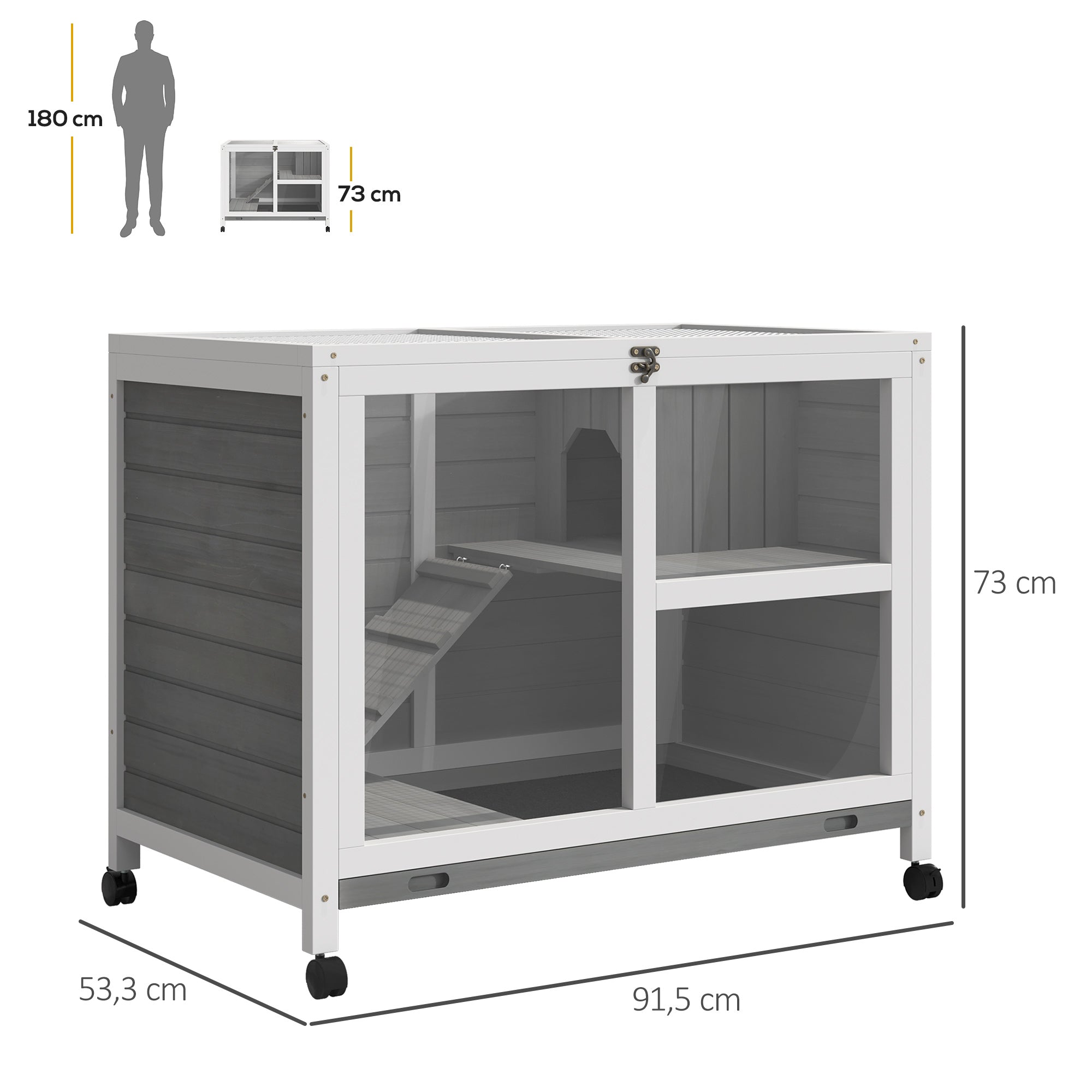 Coelheira de Madeira com Rodas – 91,5x53,5x73cm – Cinzento