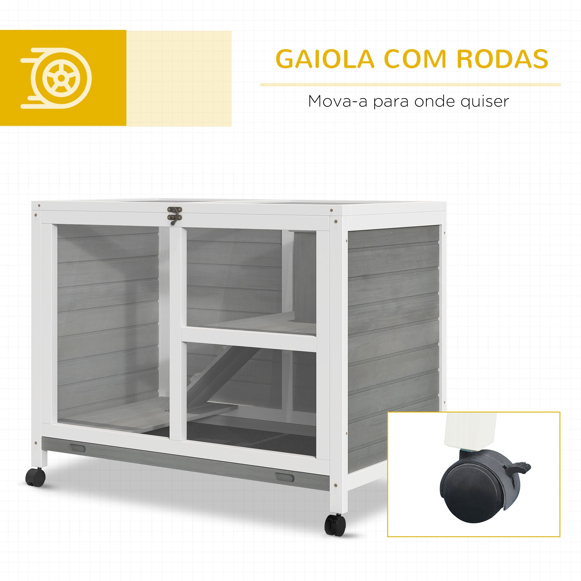Coelheira de Madeira com Rodas – 91,5x53,5x73cm – Cinzento