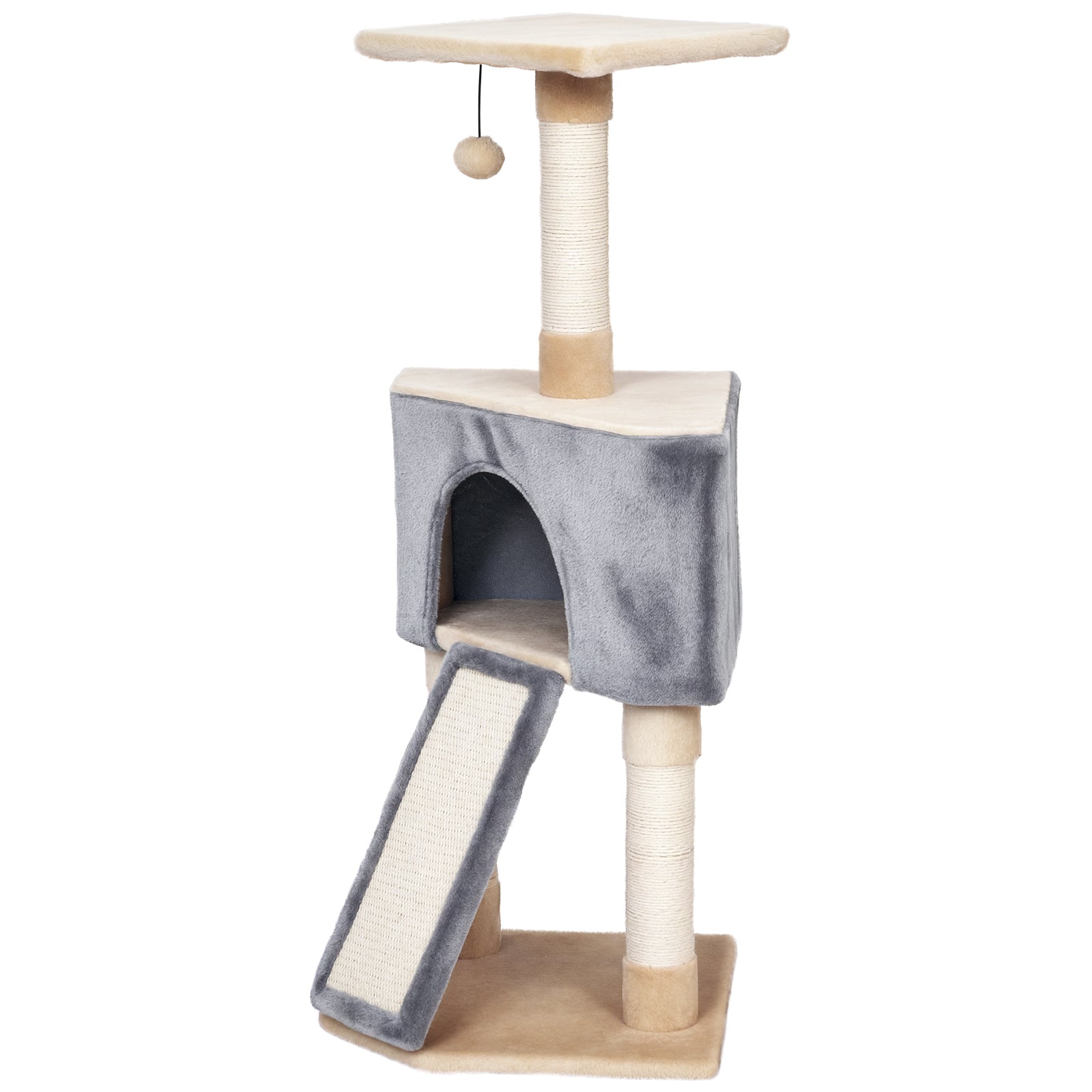Arranhador para Gatos 40x40x98 cm Cinza e Bege - Postes de Arranhar em Corda de Sisal