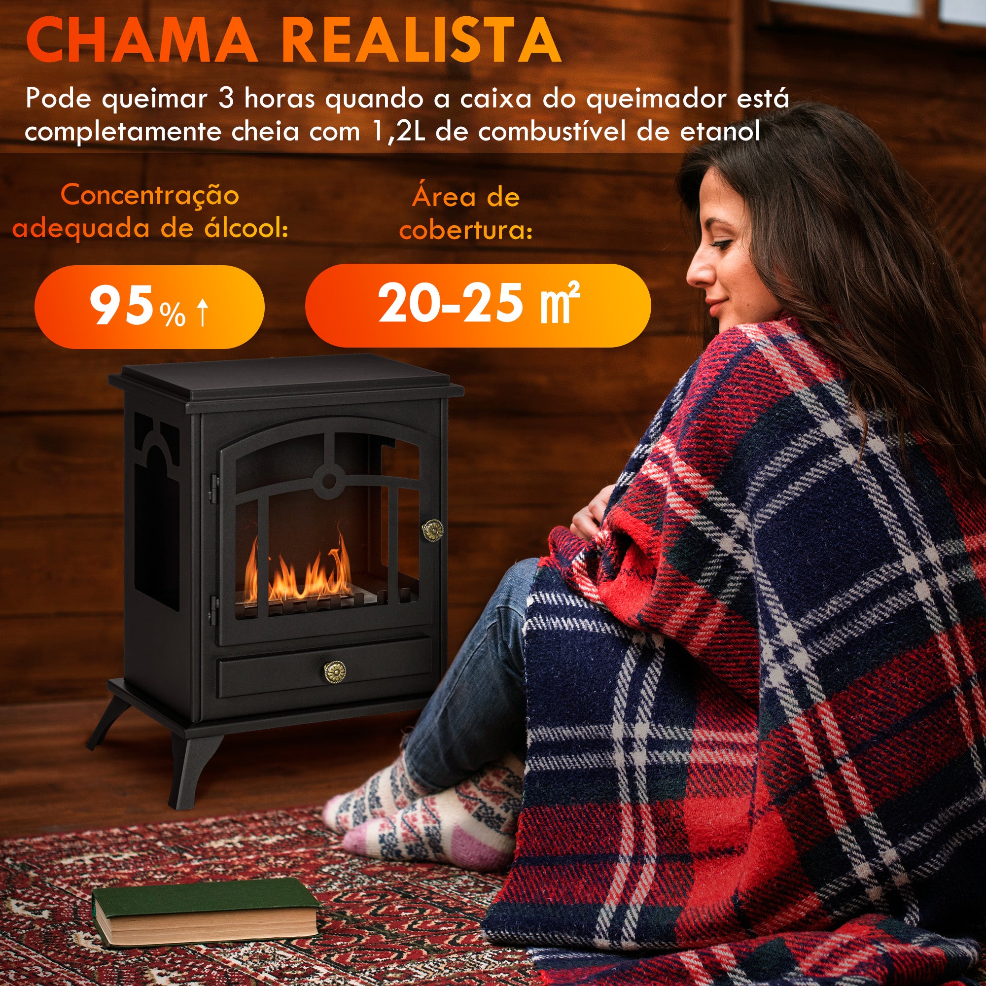 Lareira de Bioetanol Pé 45x28x54 cm Preto
