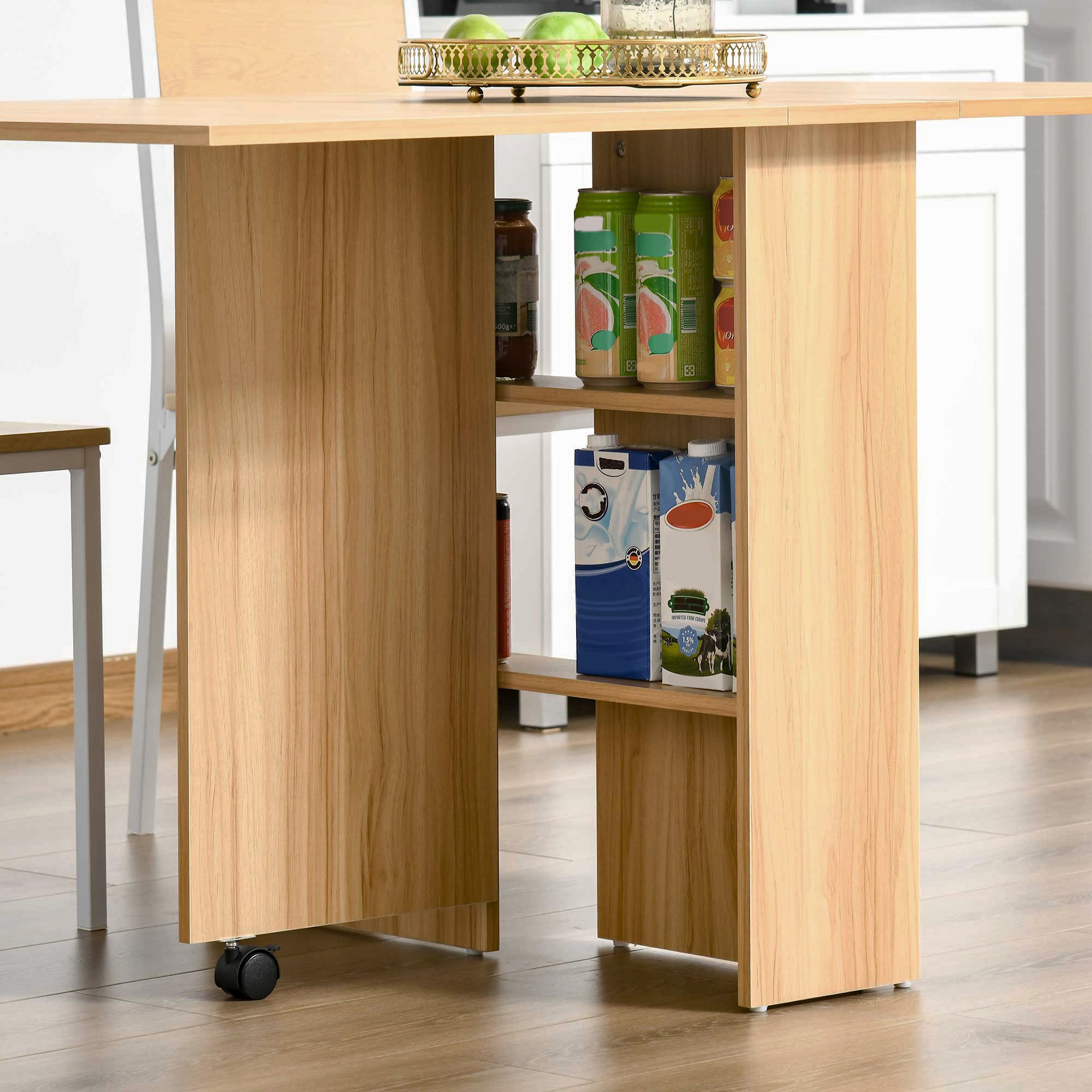Mesa de Sala de Jantar Dobrável com Rodas 140x80x74cm Cor de Madeira Natural