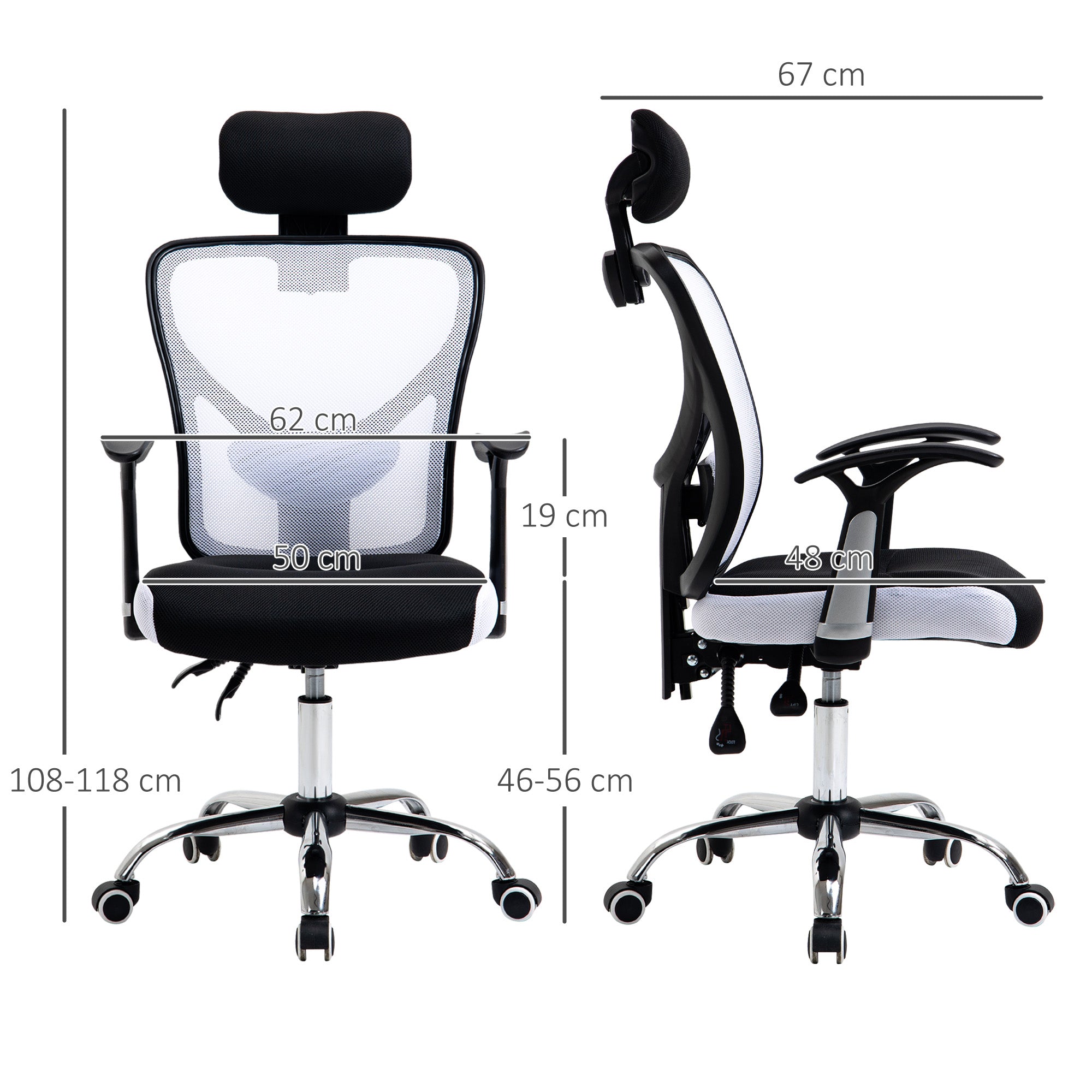 Cadeira de Escritório Ergonômica Branca 65x67x118 cm