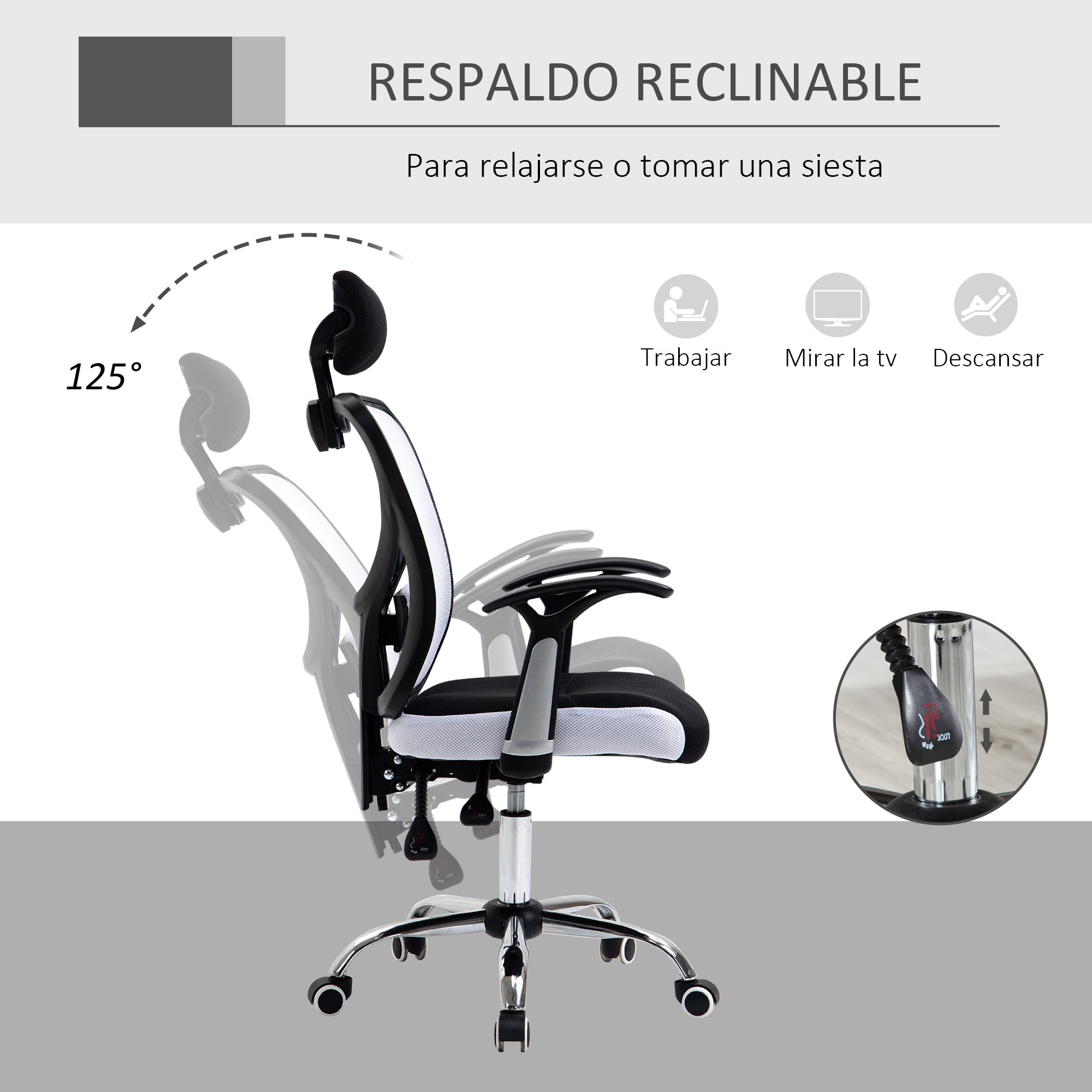 Cadeira de Escritório Ergonômica Branca 65x67x118 cm