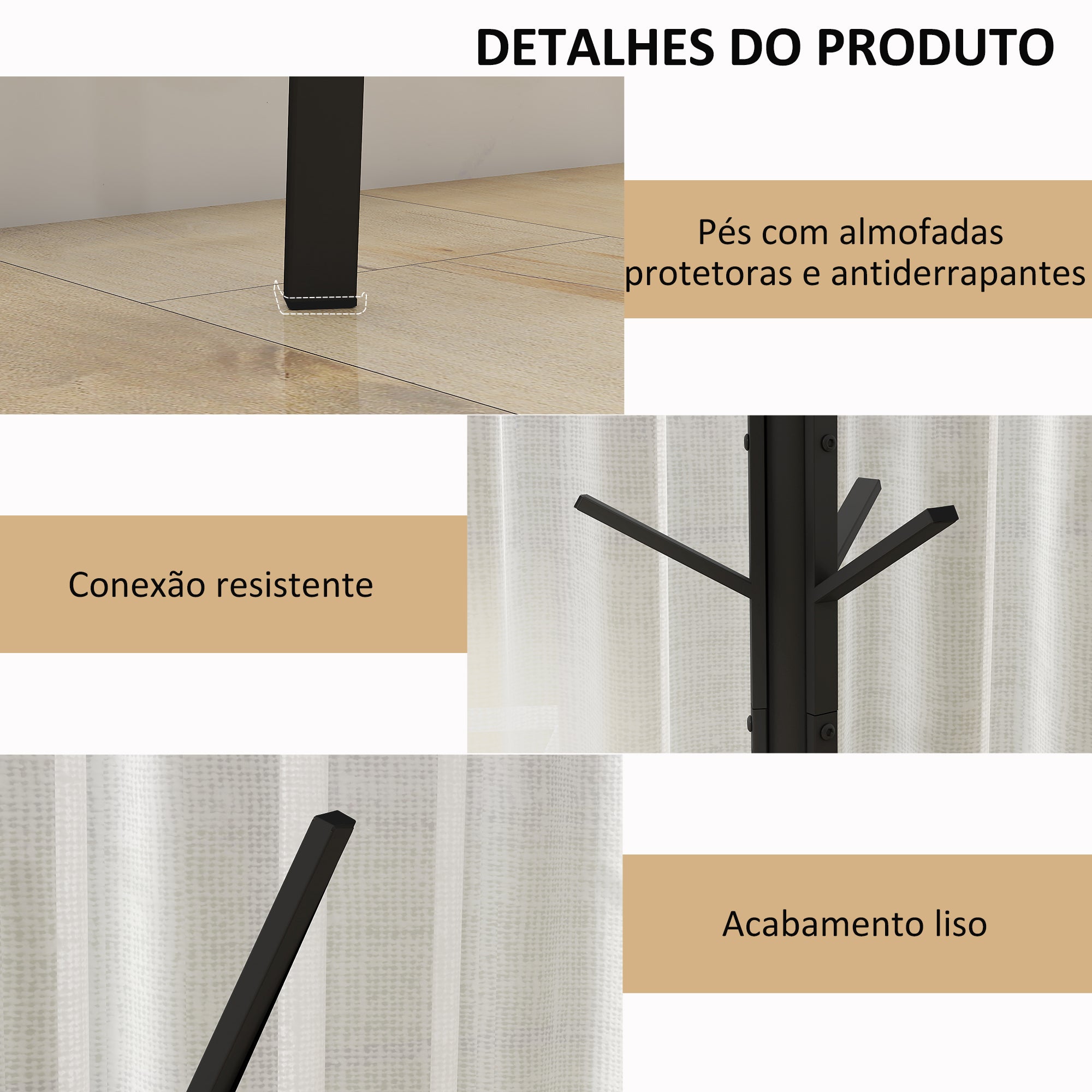 Cabide de Pé Moderno 45x45x180 cm - Preto