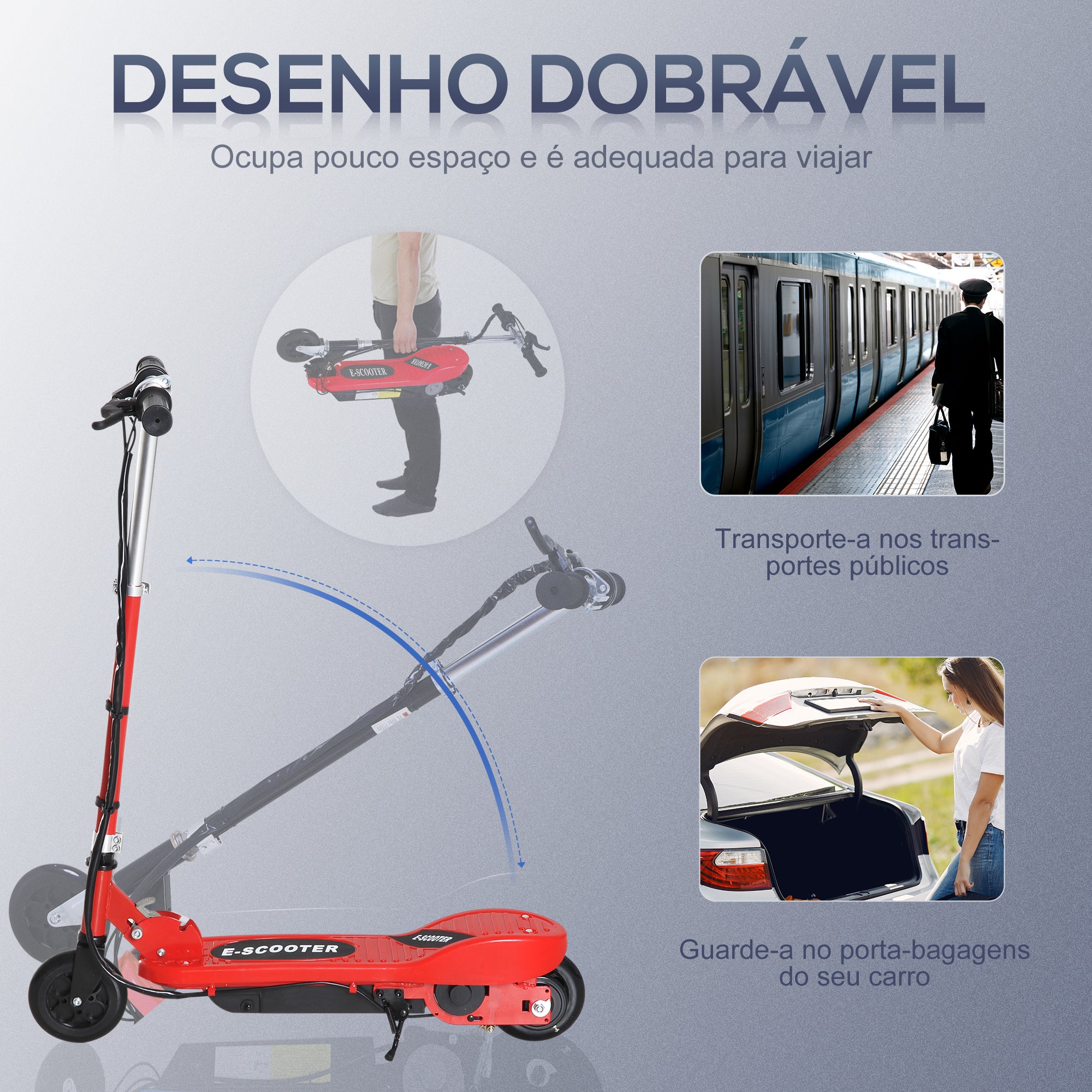 Trotinete Elétrica Dobrável para Crianças - Vermelho 74x36x73cm