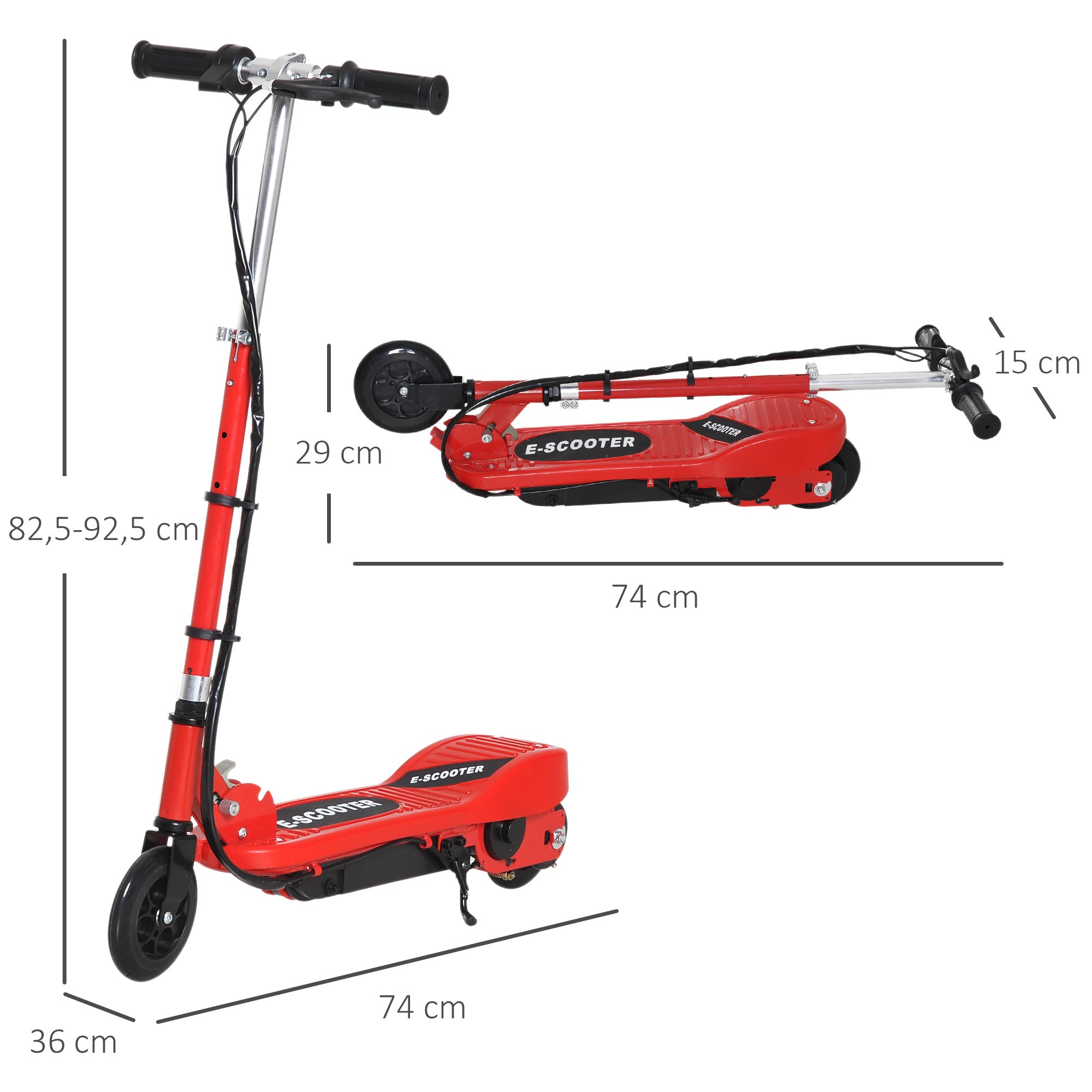 Trotinete Elétrica Dobrável para Crianças - Vermelho 74x36x73cm