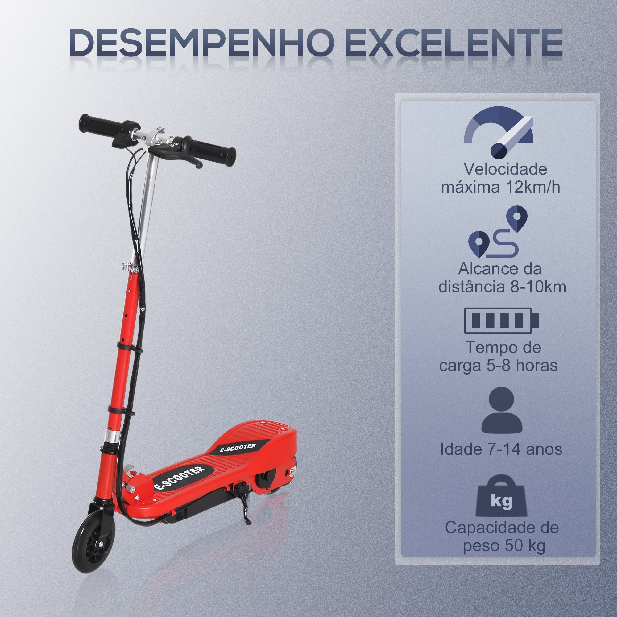 Trotinete Elétrica Dobrável para Crianças - Vermelho 74x36x73cm