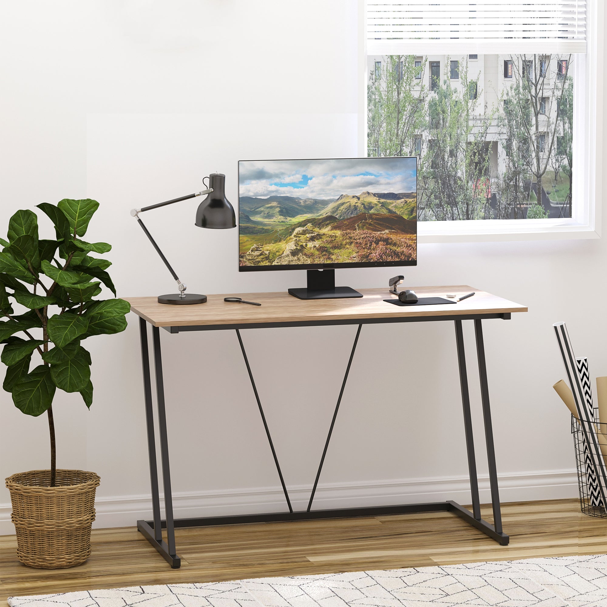 Secretária Mesa de Computador 120x60x75 cm Madeira e Preto - Estilo Moderno para Escritório