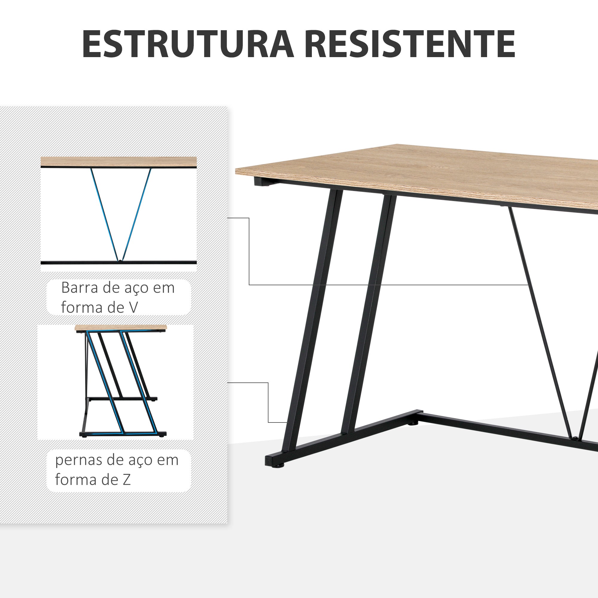 Secretária Mesa de Computador 120x60x75 cm Madeira e Preto - Estilo Moderno para Escritório