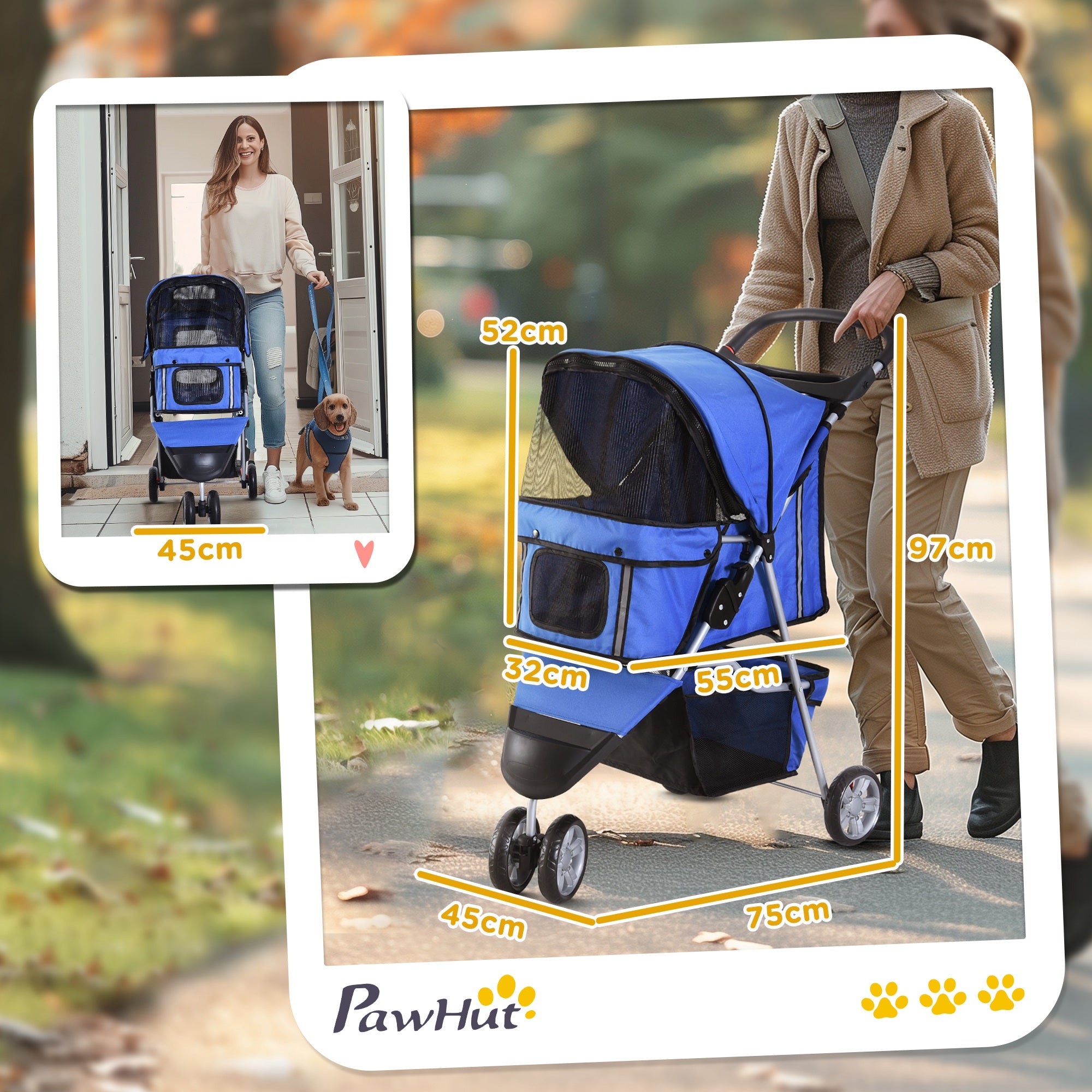Carrinho para Animais de Estimação Dobrável 75x45x97cm Azul