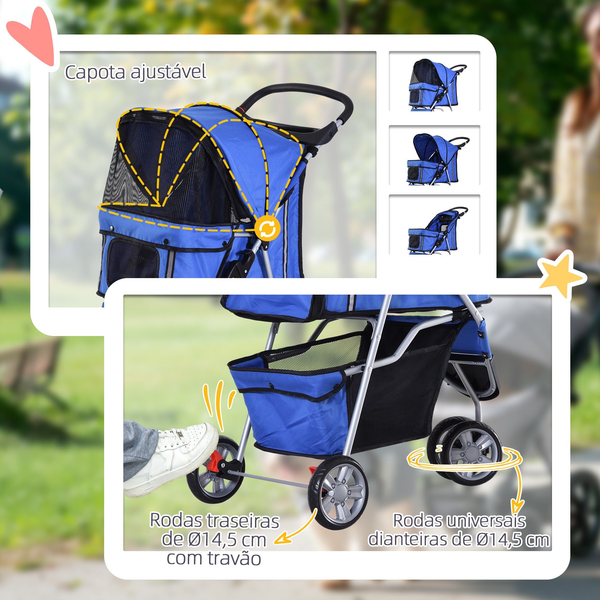 Carrinho para Animais de Estimação Dobrável 75x45x97cm Azul
