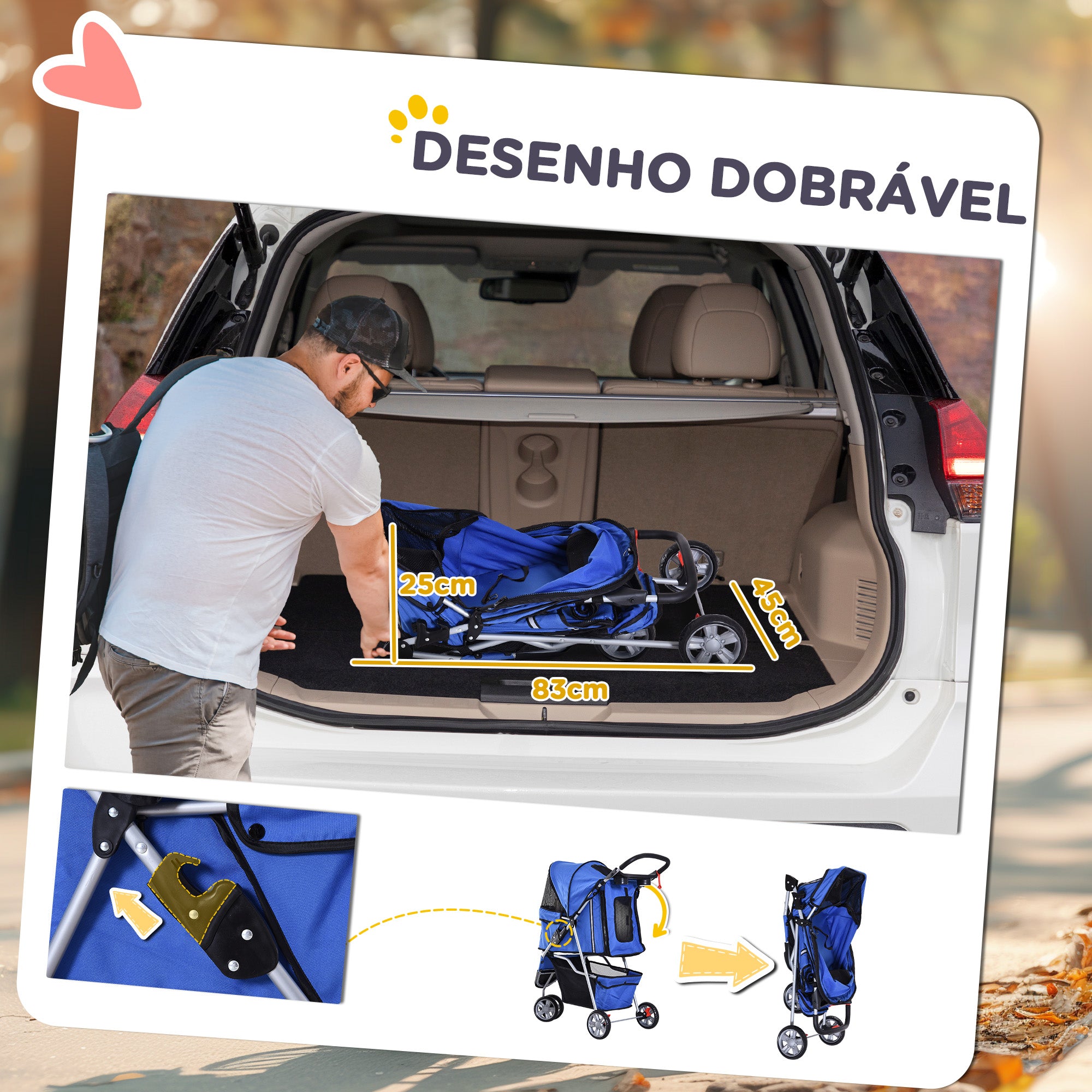 Carrinho para Animais de Estimação Dobrável 75x45x97cm Azul