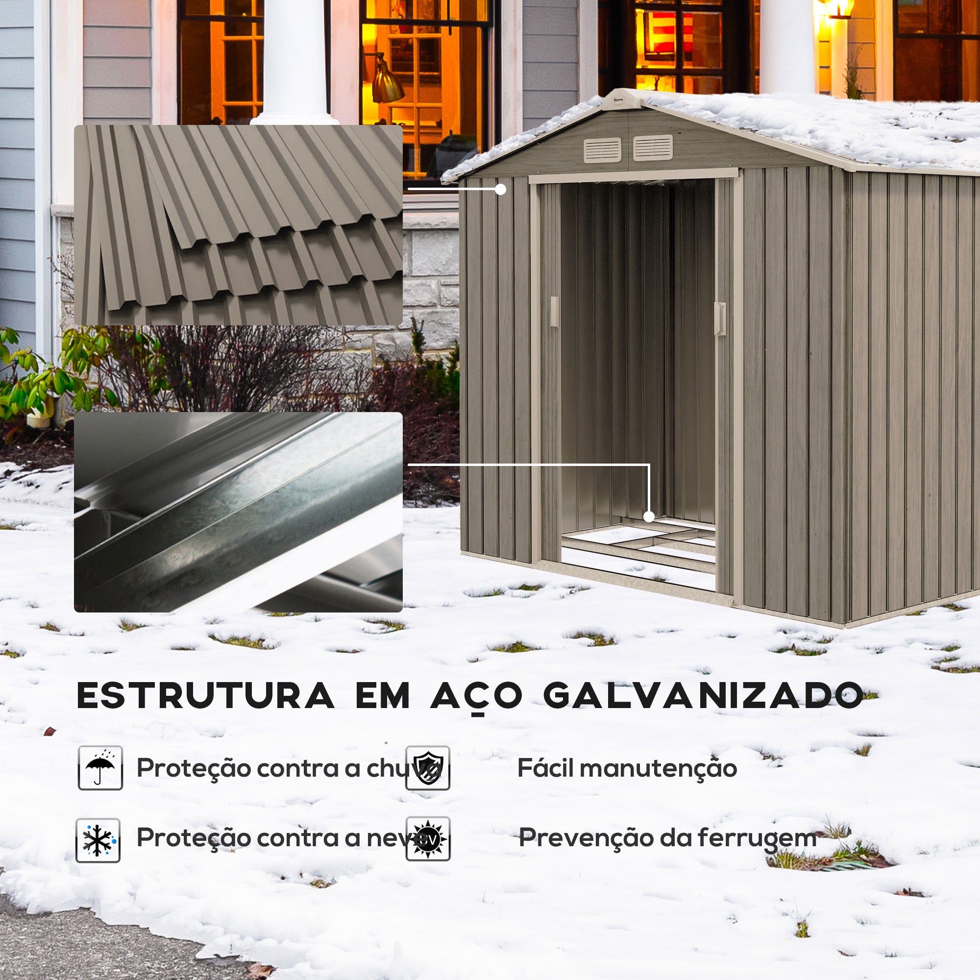 Abrigo de Jardim Metálico 213x130x185 cm - Efeito Madeira