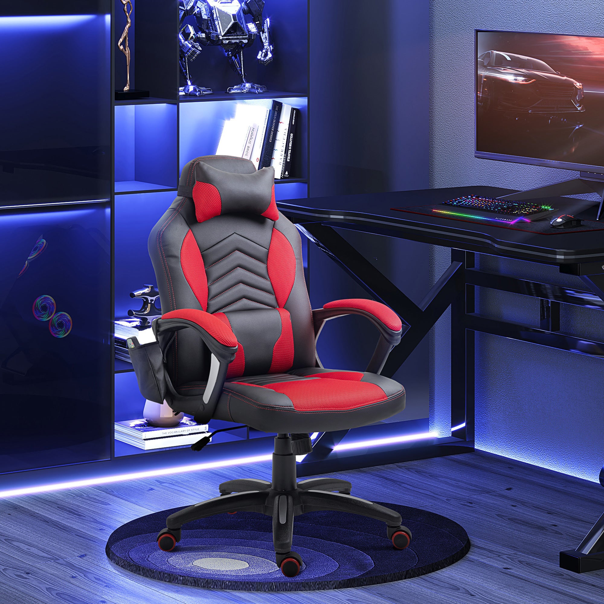 Cadeira de Escritório Ergonómica com Massagem e Aquecimento - 68x69x108-117cm - Preto e Vermelho