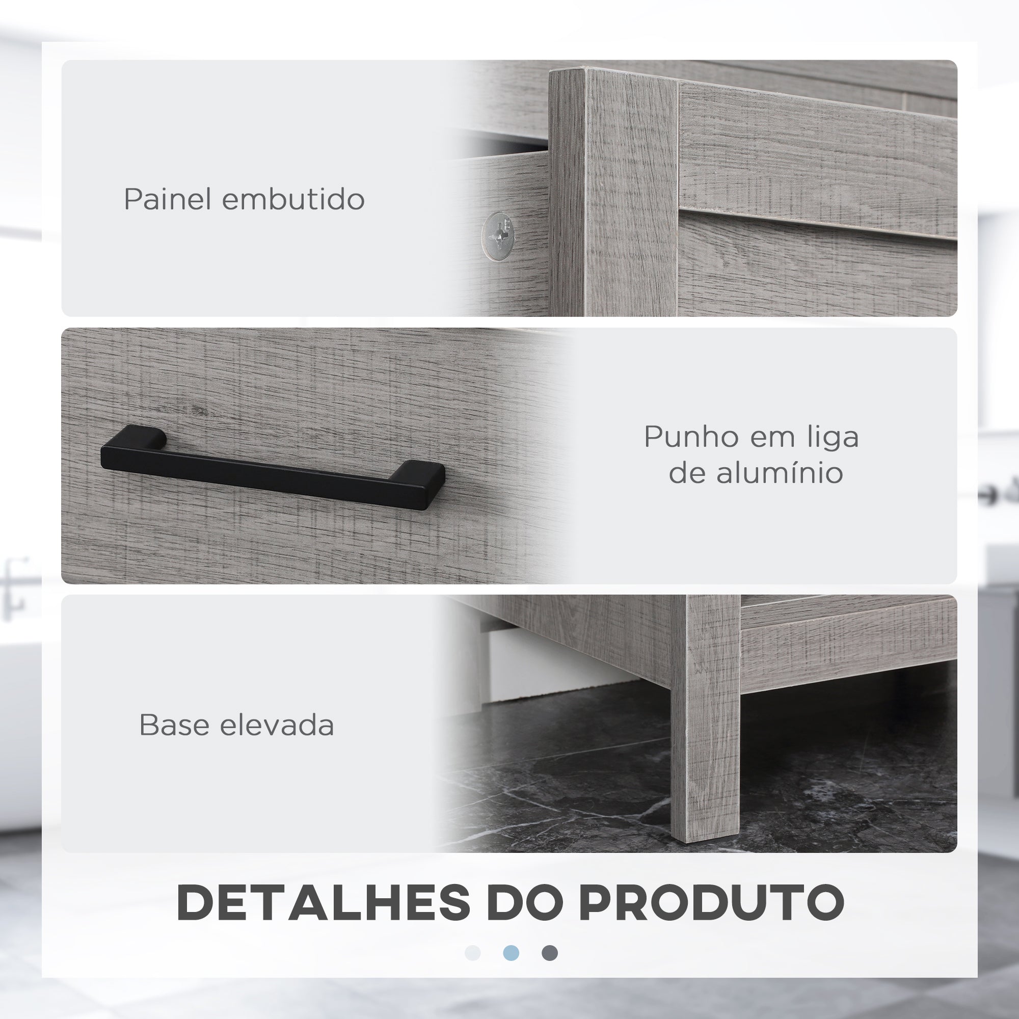 Móvel Coluna de Casa de Banho Cinzento 42x30x170cm - Organizador Compacto com Gaveta e Prateleiras Abertas