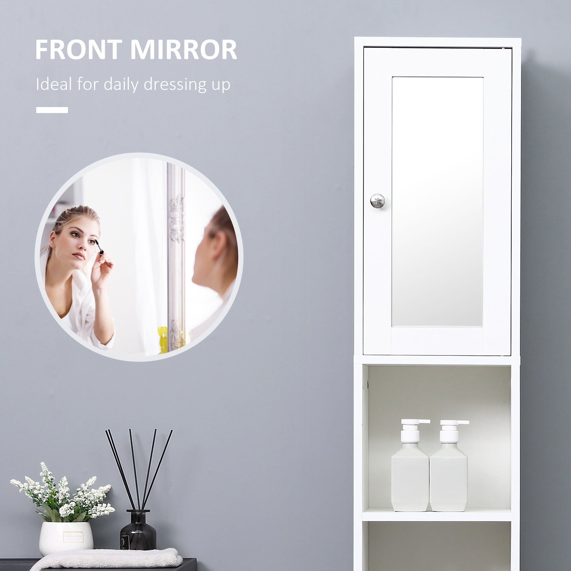 Móvel Coluna de Casa de Banho Cinzento 42x30x170cm - Organizador Compacto com Gaveta e Prateleiras Abertas