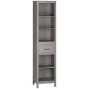 Móvel Coluna de Casa de Banho Cinzento 42x30x170cm - Organizador Compacto com Gaveta e Prateleiras Abertas