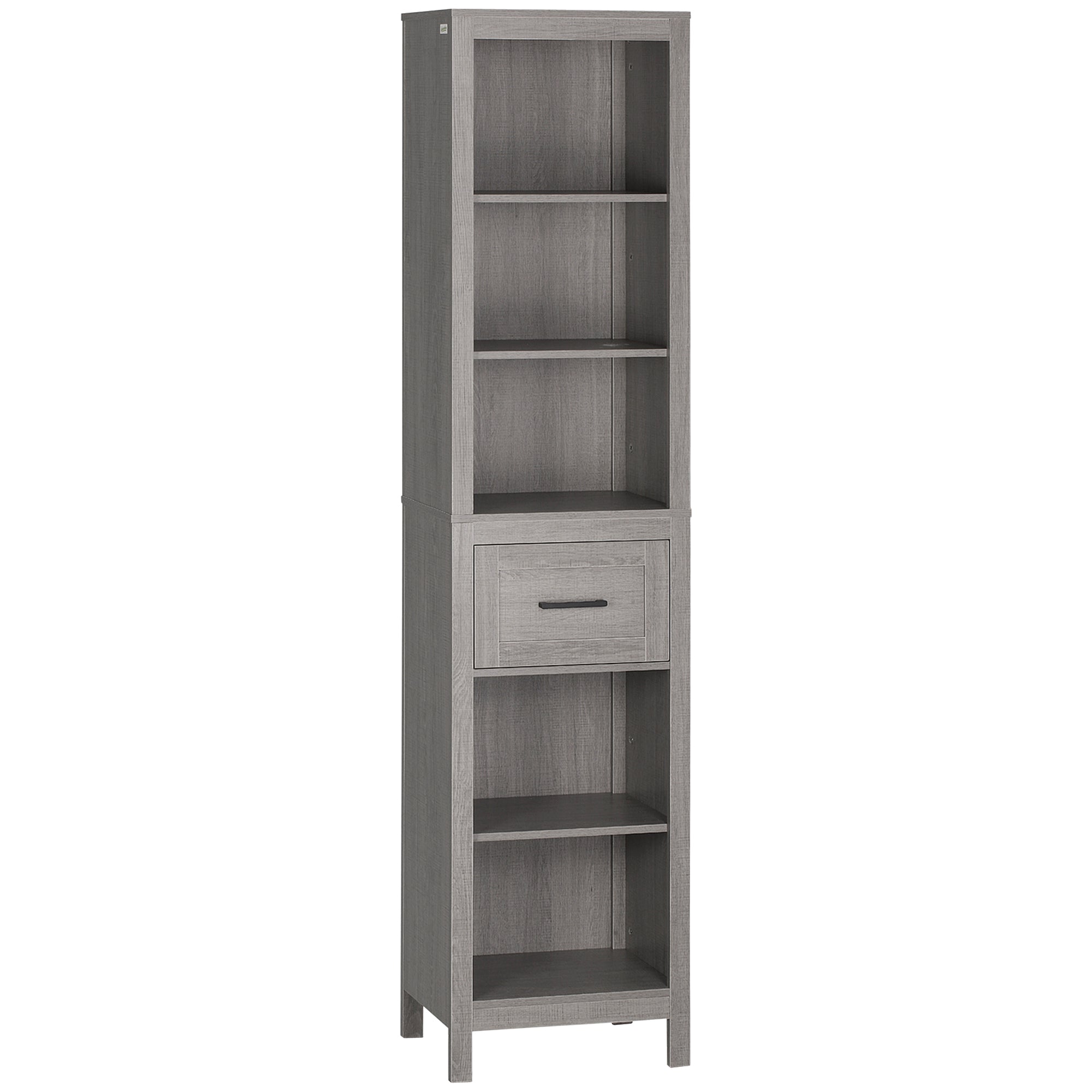 Móvel Coluna de Casa de Banho Cinzento 42x30x170cm - Organizador Compacto com Gaveta e Prateleiras Abertas